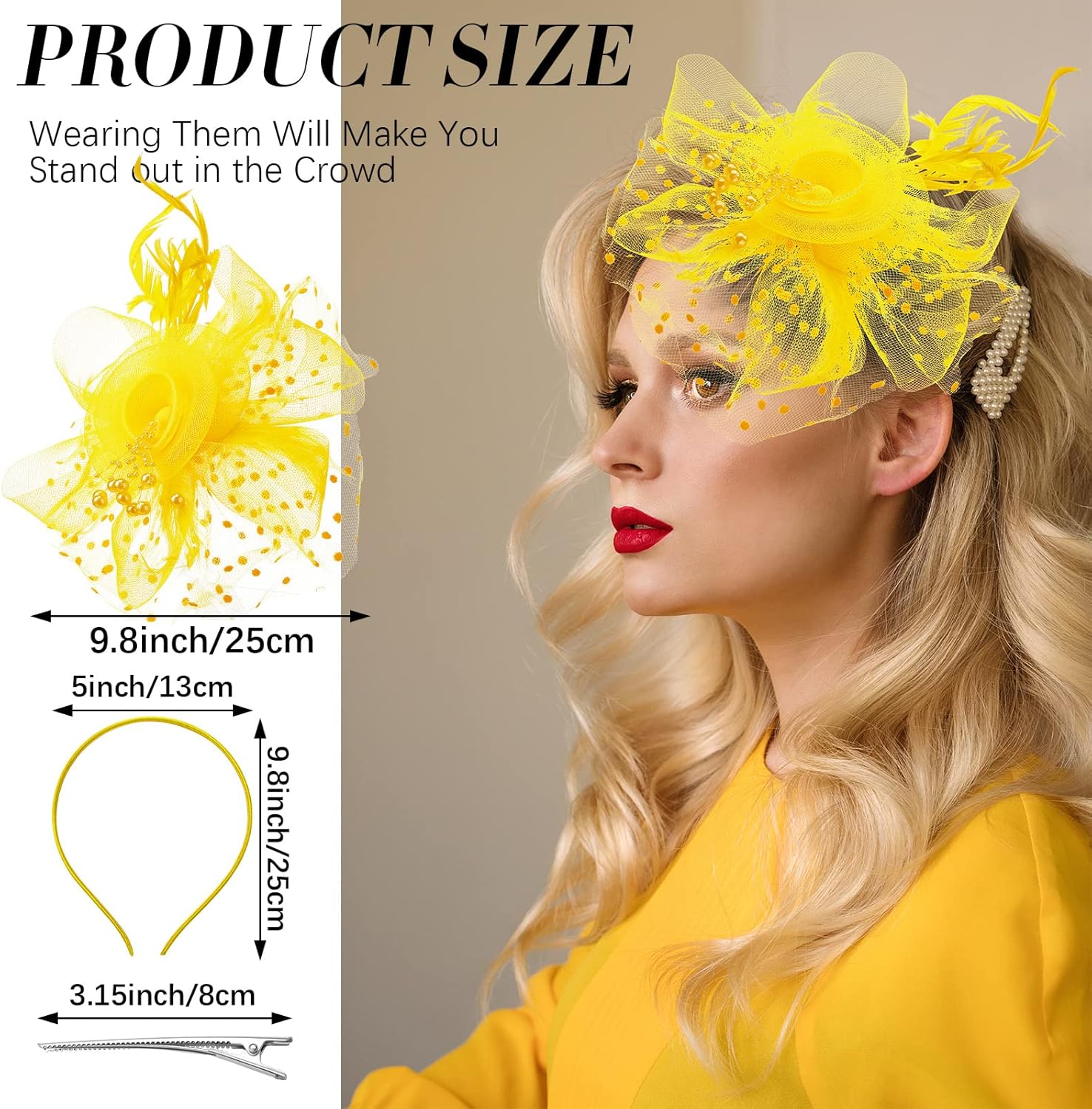 Yunsailing 8 Pcs Fascinators Hat Flower Mesh Tea Party Hat Fascinator Veil Headband for Women Party Wedding - Image 2