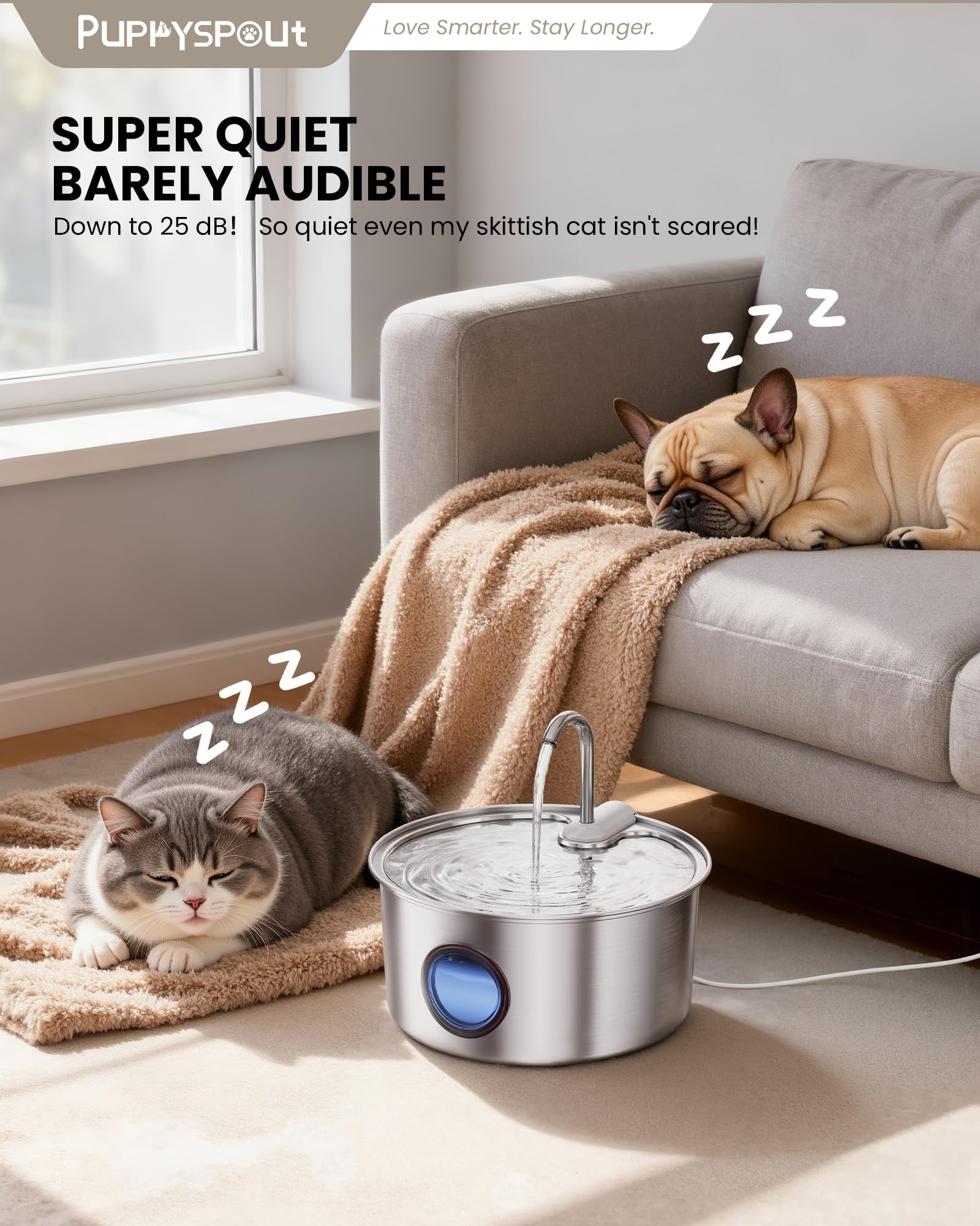 Cat Water Fountain Stainless Steel - 108oz/3.2L Automatic Cat Water Fountain for Drinking with 3PCS Filters, Metal Pet Water Fountain Water Dispenser for Cats, Puppy, Multiple Pets - image 5