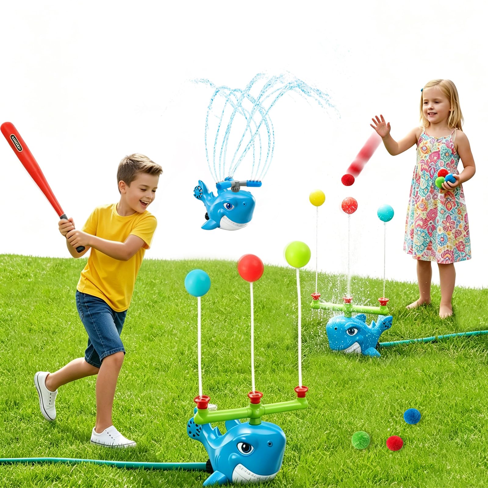 Wassersprinkle Toys for Kids, Cute Sprinkler, Outdoor Garden Lawn Watering Toys with Hose Clamps, Sprinkler Toys for Lawn, Garden, Pool party (blue shark) — image 1