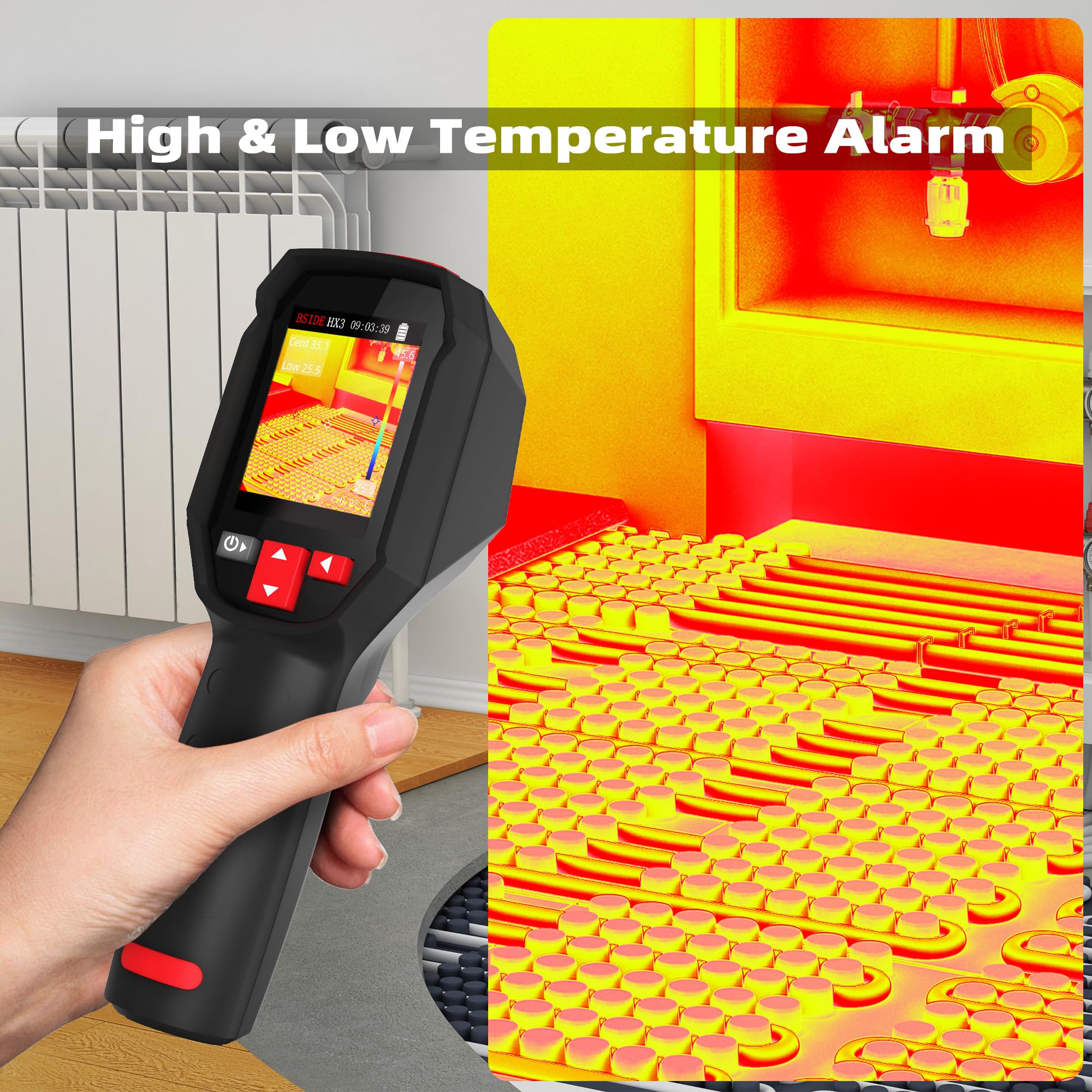 BSIDE HX3 Termocamera Portatile 240x240 Alta Risoluzione Telecamera Termica 25Hz -20-550℃ Termocamera Infrarossi Ricaricabile con 15 Palette Colori per Perdite Acqua HVAC Elettronica Edilizia