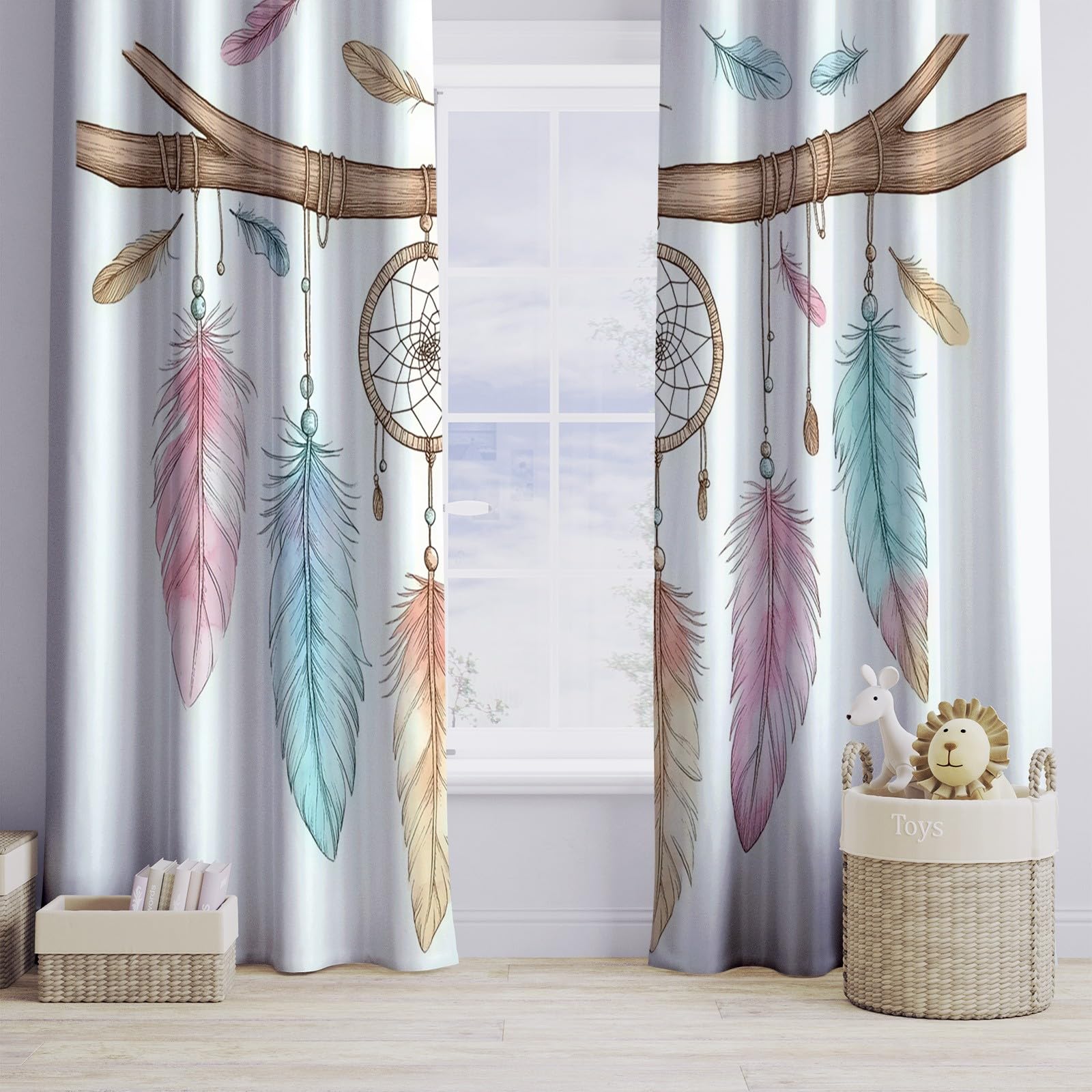 Generisch Verdunklungsvorhänge Traumfänger H215 x B110 cm Vorhang Blickdicht Wohnzimmer Modern Gardinen Sonnenschutz Verdunkelungsvorhang für Kinderzimmer 2er Set