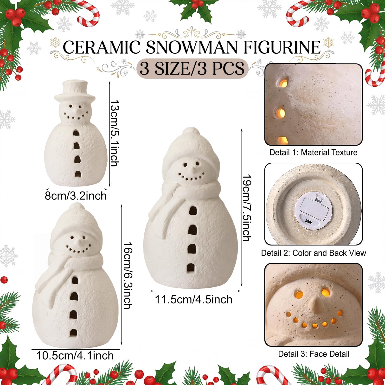 Yungyan 4 figuras de muñeco de nieve de terracota de 7.87 pulgadas con luz LED, decoración de mesa, estatua de mesa para Navidad, invierno, festivo, gabinete, chimenea, estante, ventana, regalo