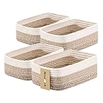 MiniArk Small Storage Baskets for Organizing | Closet Organizer Bins | Shelf Toy Basket | Woven Rope Baskets | Cube Decorative Box | Shallow Basket |11.5x7.5x4.7| 4 Packs Gradient Brown