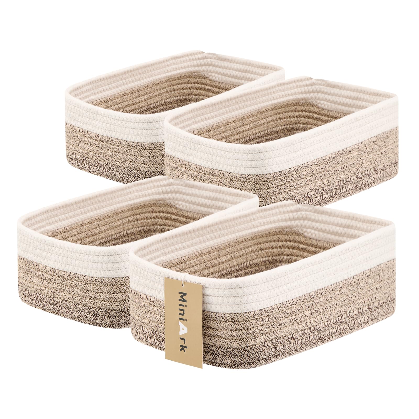 MiniArk Small Storage Baskets for Organizing | Closet Organizer Bins | Shelf Toy Basket | Woven Rope Baskets | Cube Decorative Box | Shallow Basket |11.5x7.5x4.7”| 4 Packs Gradient Brown