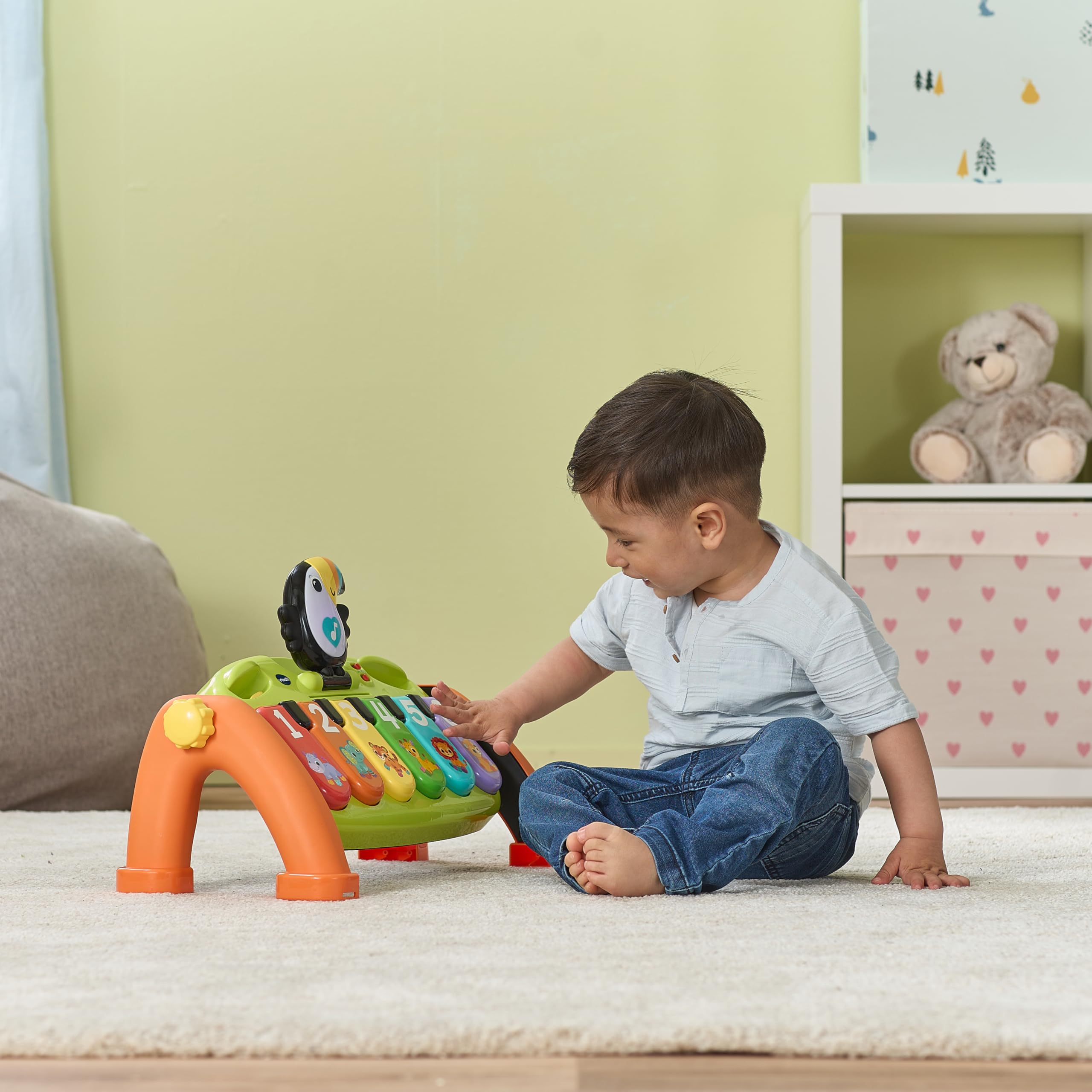 VTech-Baby Piano Multicolor Banda Musical, Juguete bebés +9 Meses, Piano Interactivo Desmontable, Evolutivo, Teclas con Luces y Sonidos, Enseña Números, Colores y Animales, Versión ESP