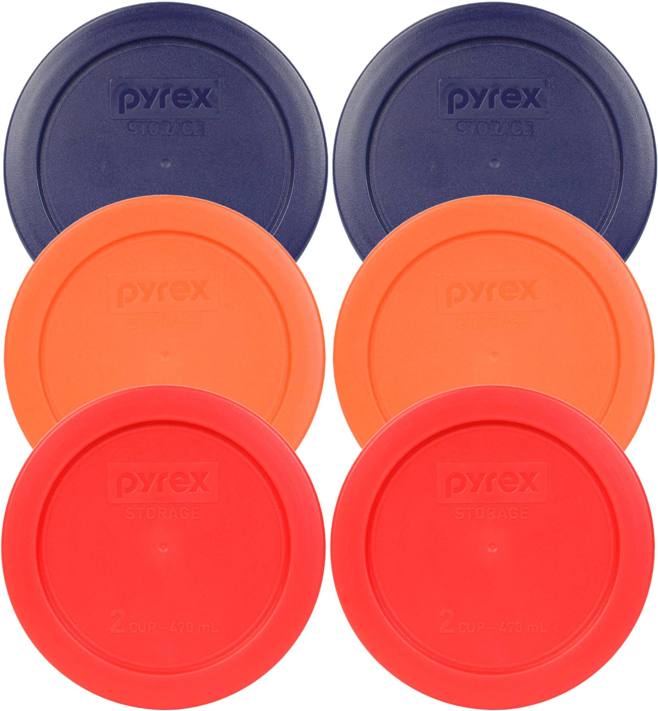 Pyrex 7200-PC 2 Cup (2) Blue 1113764 & (2) Orange 1113762 & (2) Red 1113763 Lid (6-Pack)