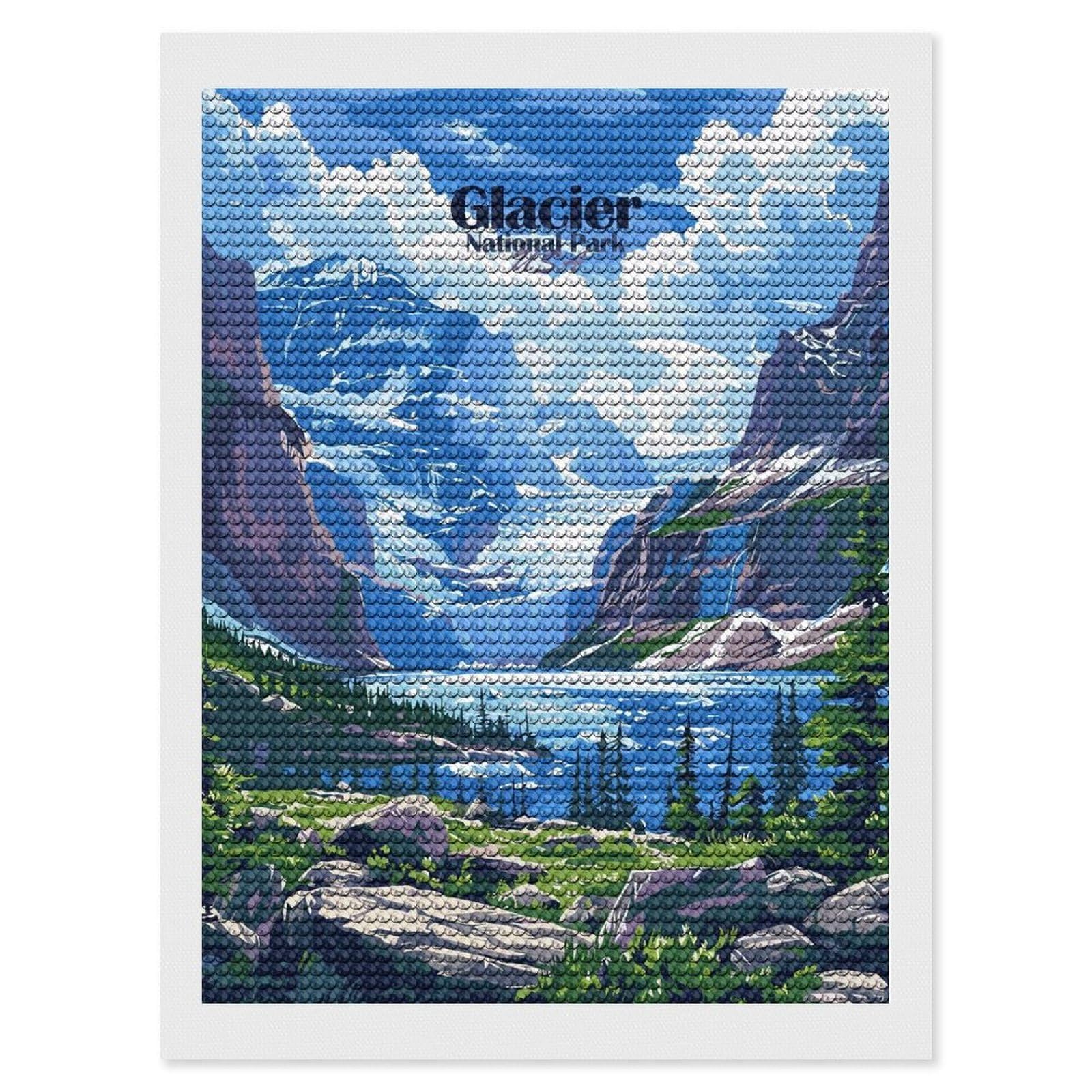Junmoney Glacier National Park USA Landscape Art Diamond Painting Kit 12"x16", Adhesive Canvas, Home Wall Decor, for Beginners, Birthday Gift, Full Kit Included