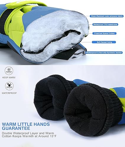 Miniatura 2 de ThxToms Guantes de invierno para niños, impermeables, guantes de nieve para niños y niñas, clima frío, deportes al aire libre, snowboard, bicicleta