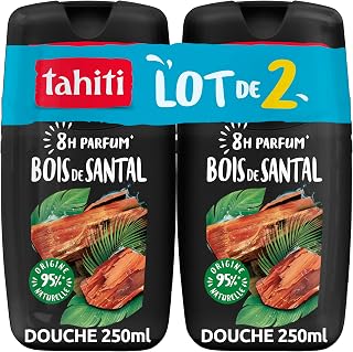 Tahiti, Shower Gel Bois de Santal et Bergamot, Set of 2 x 250 ml | Energising shower cream, long-lasting enchanting fragrance 8 hours, clean the skin without drying it out