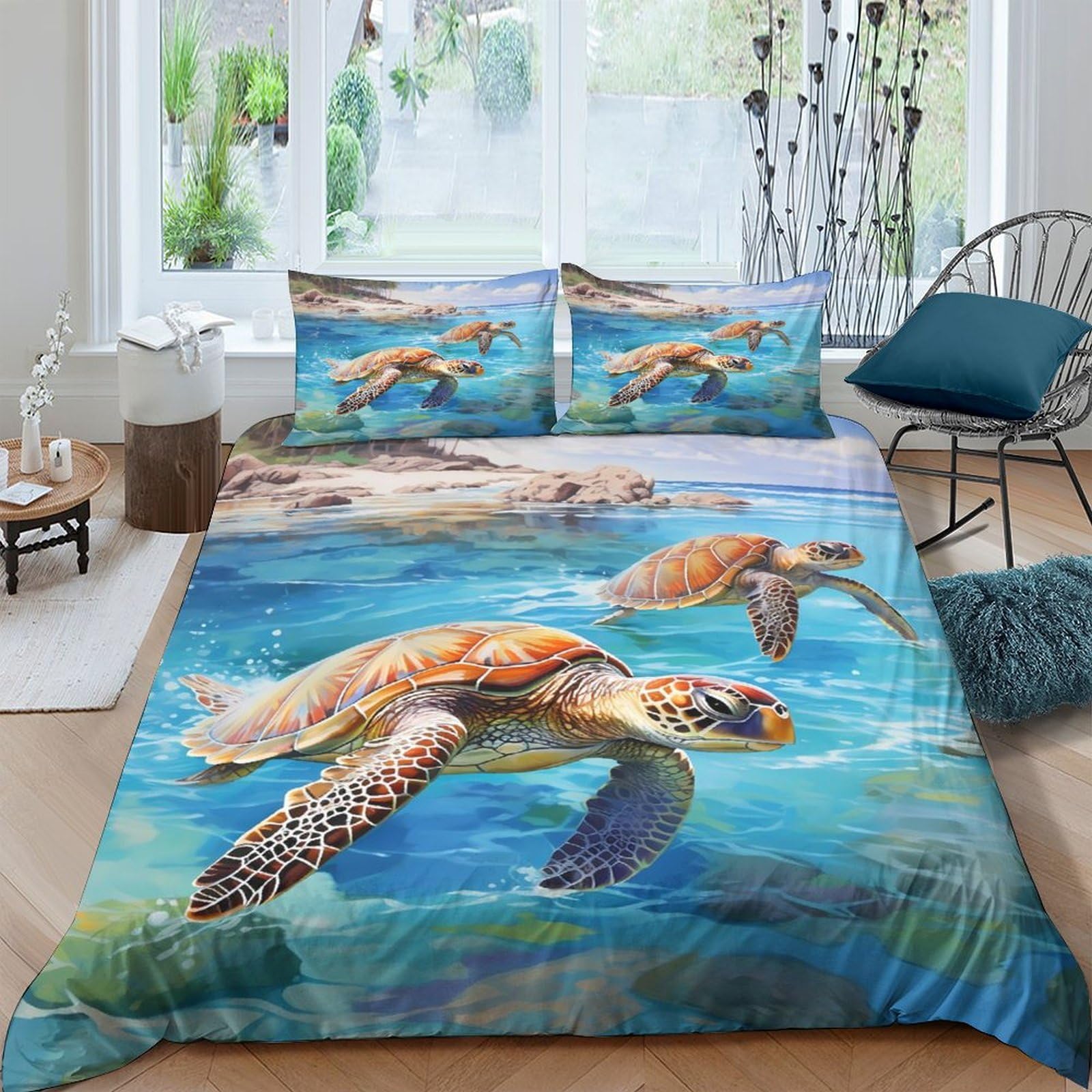 Ctjqhvkz Style-9 3D Printed Ocean Turtle Fitted Sheet Microfiber Soft Breathable Sea Life Mattress Cover For Bedroom Dorm Decor Single（135X200cm）