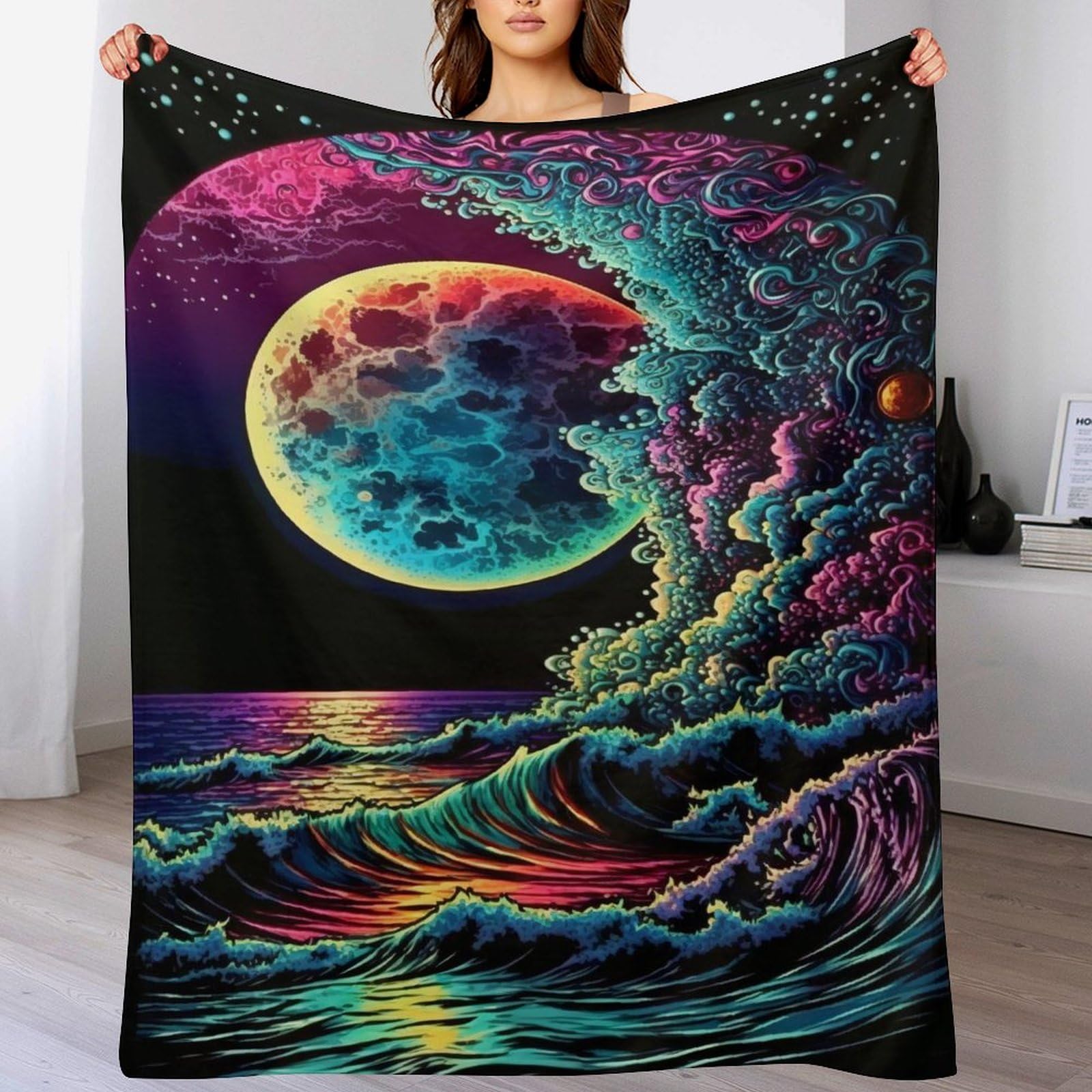Plaid thermique contre le froid couverture polaire vagues colorées 180x200