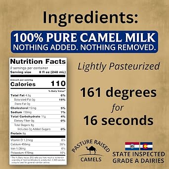 100% Natural Camel Milk Grade A, Fresh Frozen Pints Pure & Nutritious, Lightly Pasteurized From U.S. Camel Dairy (12 Pack)