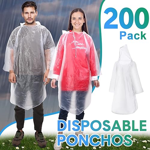 Miniatura 2 de 200 Ponchos de lluvia desechables para adultos, poncho de lluvia de emergencia a granel, transparente, impermeable, desechable, envuelto