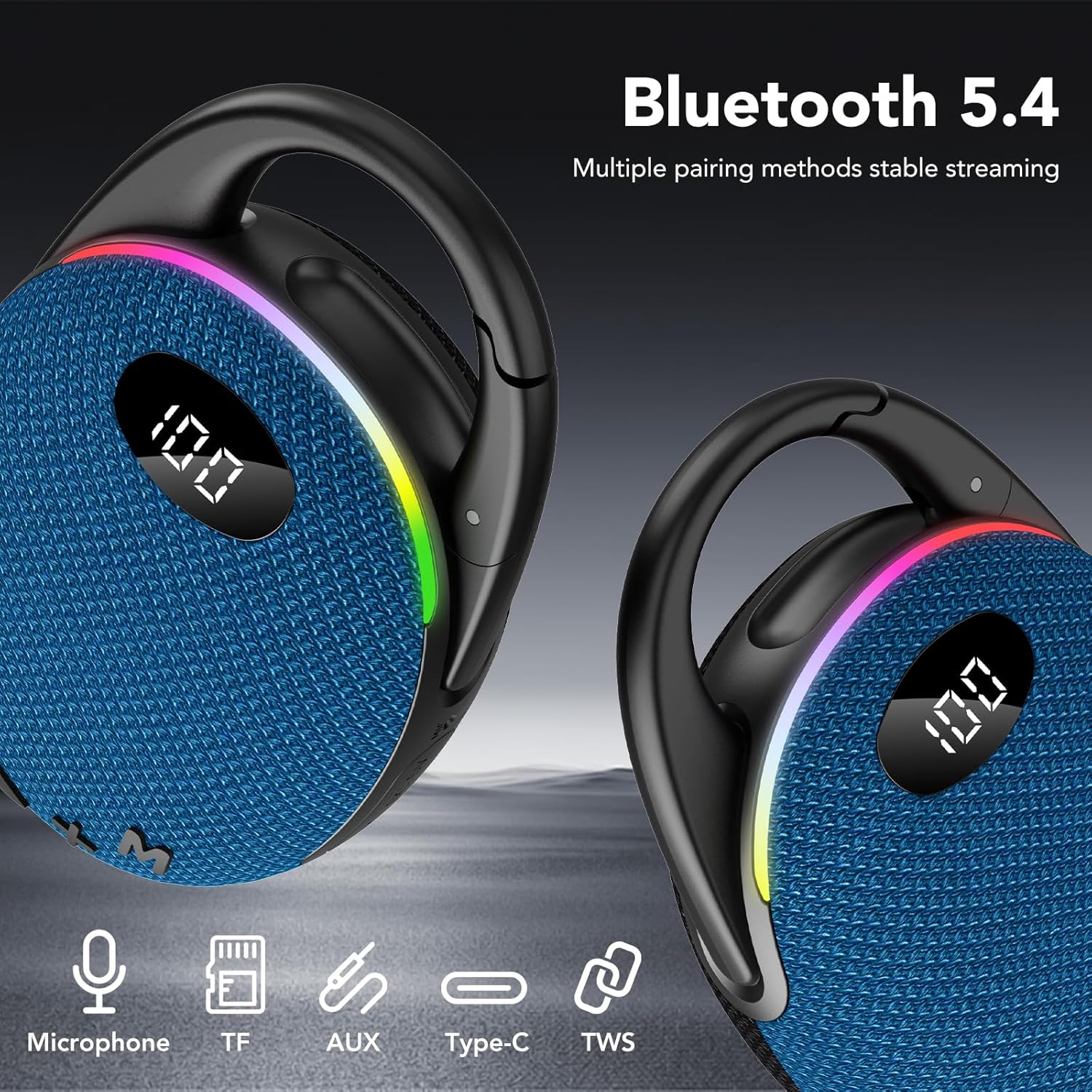 Portable Mini Bluetooth Speaker with HD Sound, LED Power Display, Big Pro Sound with Punchy Bass,Integrated Carabiner, 25H Playtime, Colorful RGB Lights, TWS pairing,Outdoor/Party/Travel, Gift Ideas