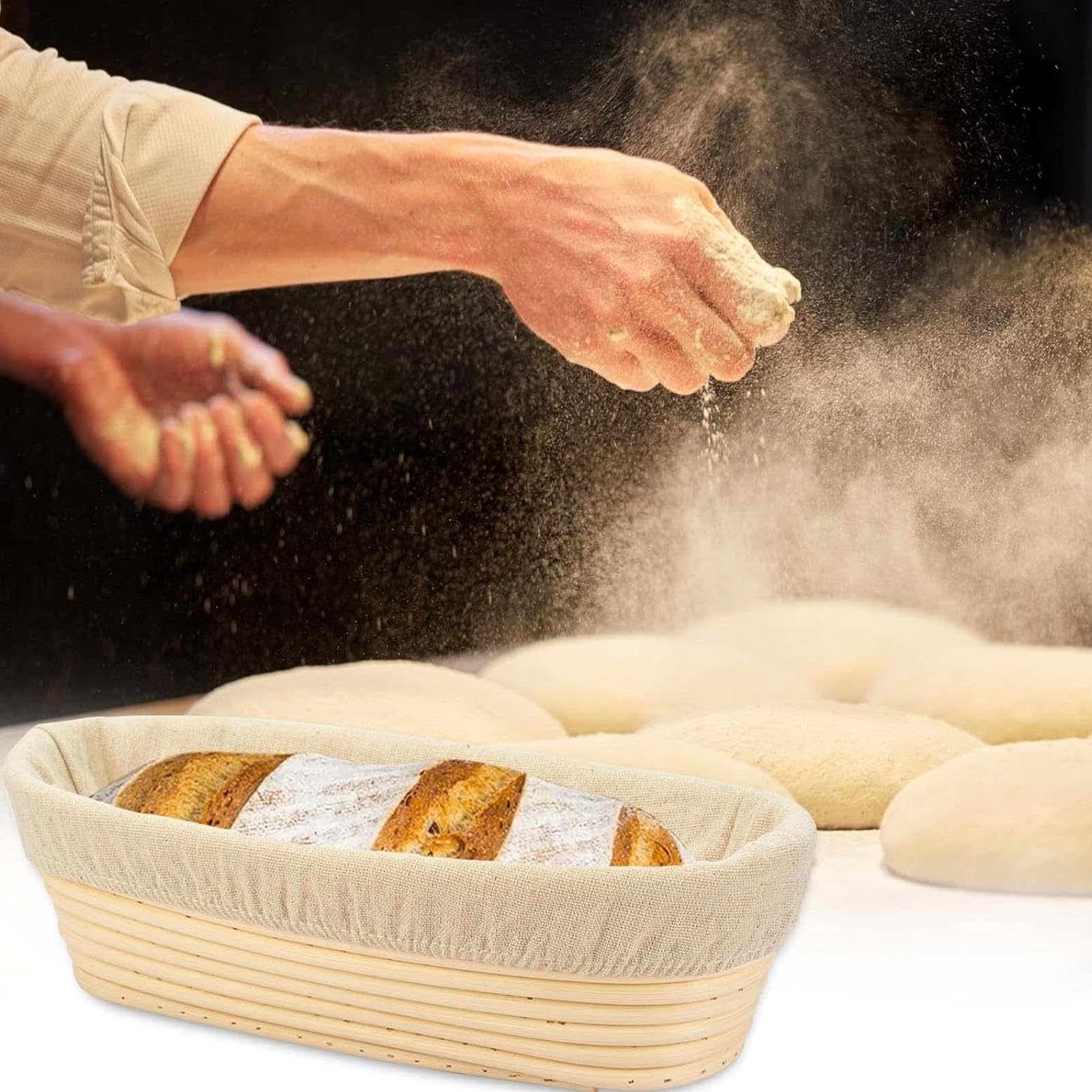Cestini In Rattan Per Pane Set 2 Cestini Per Lievitazione Pane In Rattan Naturale - Banneton Ovale 24.5 Cm Con Fodera In Lino Set 2 Pezzi Per Panificazione