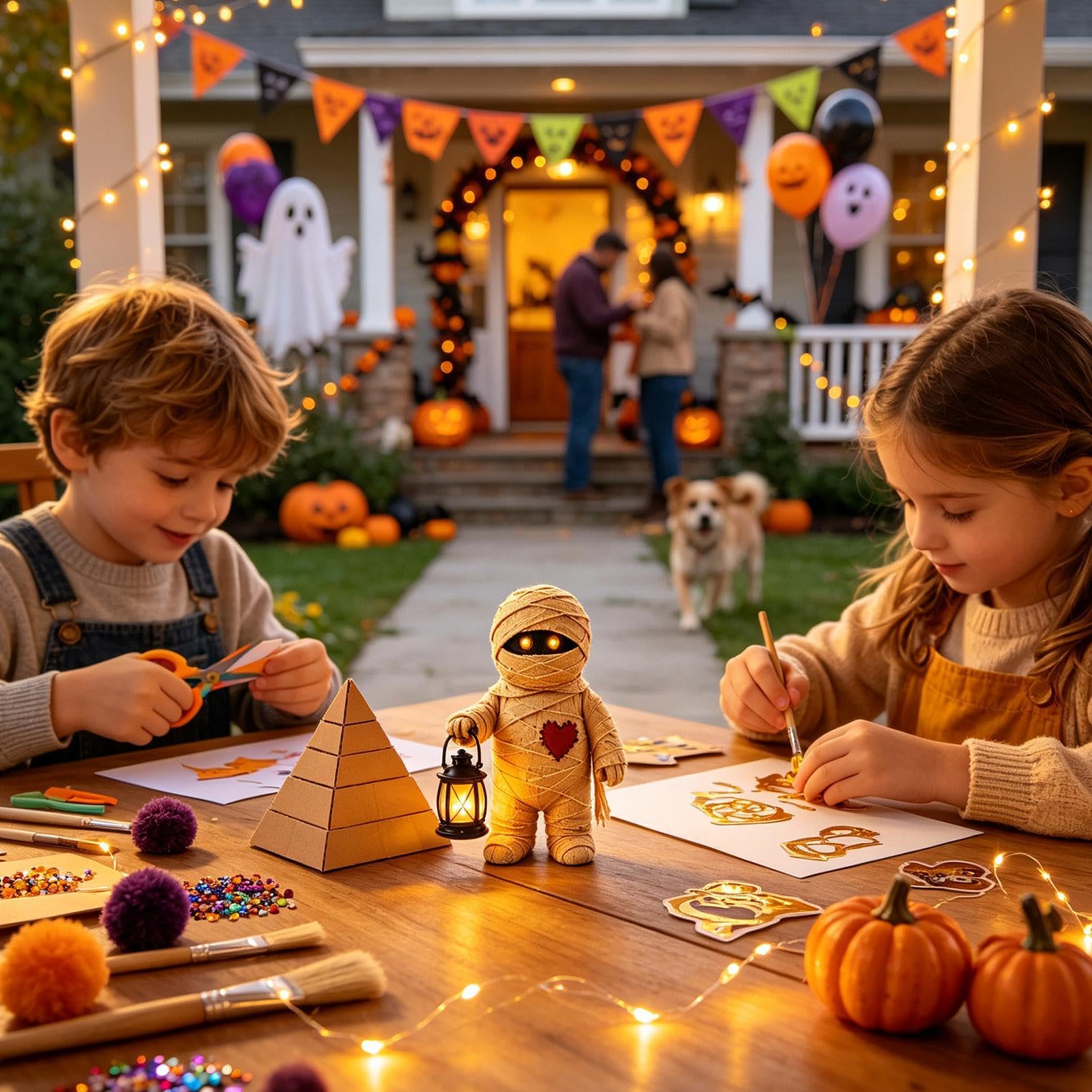 Halloweenowa statuetka upiorna rustykalna poziomowa taca statuetka ze