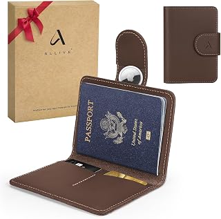 Passport Holder for Travel, Genuine Leather Passport Holder with AirTag Hidden, Rfid Passport Cover Travel Wallet for Airport Essentials, Travel Must Haves Gifts (Coffee Brown)