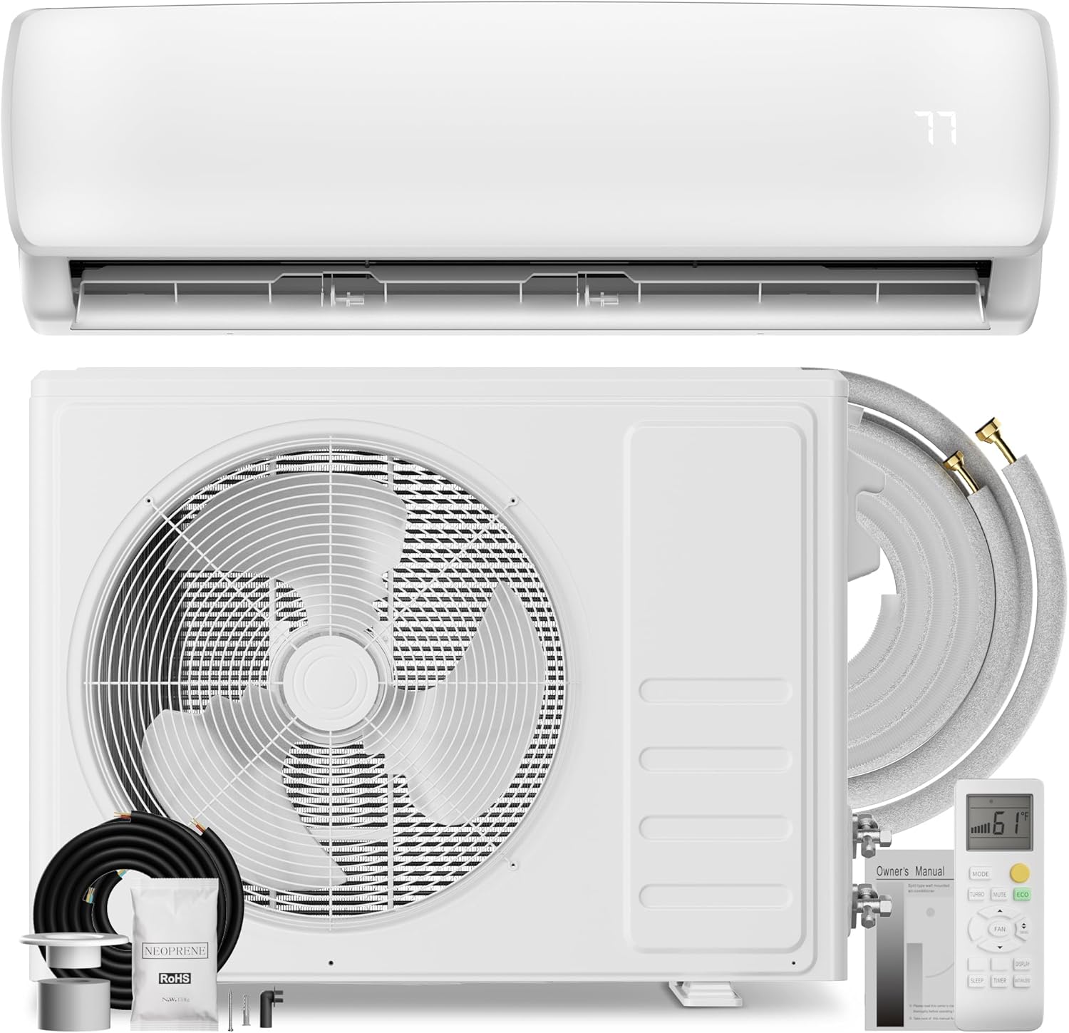 MEPTY 12000BTU Mini Split AC/Heating System, 19 SEER2 Energy Efficient Mini Split Air Conditioner with Heat Pump, 110V Cools Up to 750sq.ft, Ductless Inverter AC Unit with Pre-Charged Condenser