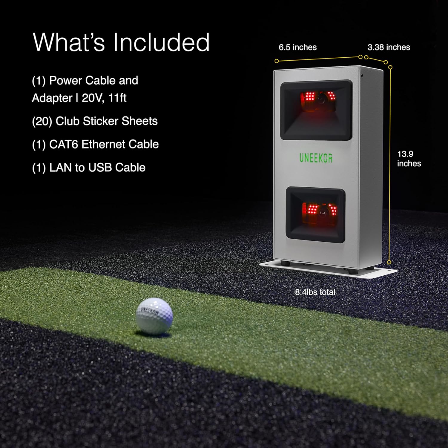 Uneekor EYE MINI CORE Golf Launch Monitor & Simulator, 15 Ball Data Points, Near-Zero Latency, Works with GSPro, TGC19 & E6
