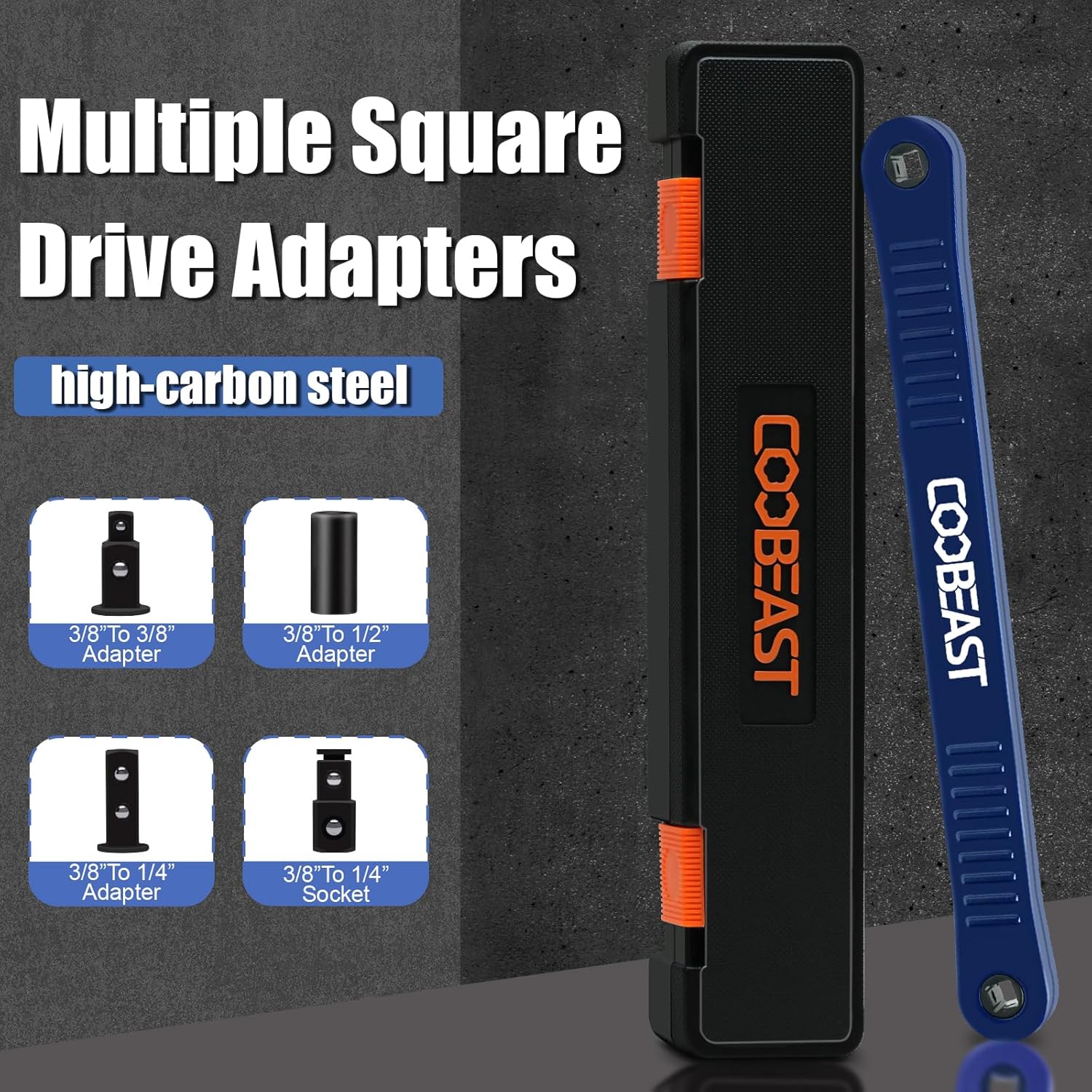 Offset Extension Wrench Impact Ready Socket Wrench Extender Tool with Versatile 1/4", 3/8", and 1/2" Square Drive Adapters, Universal Extensions Wrench for Small Place