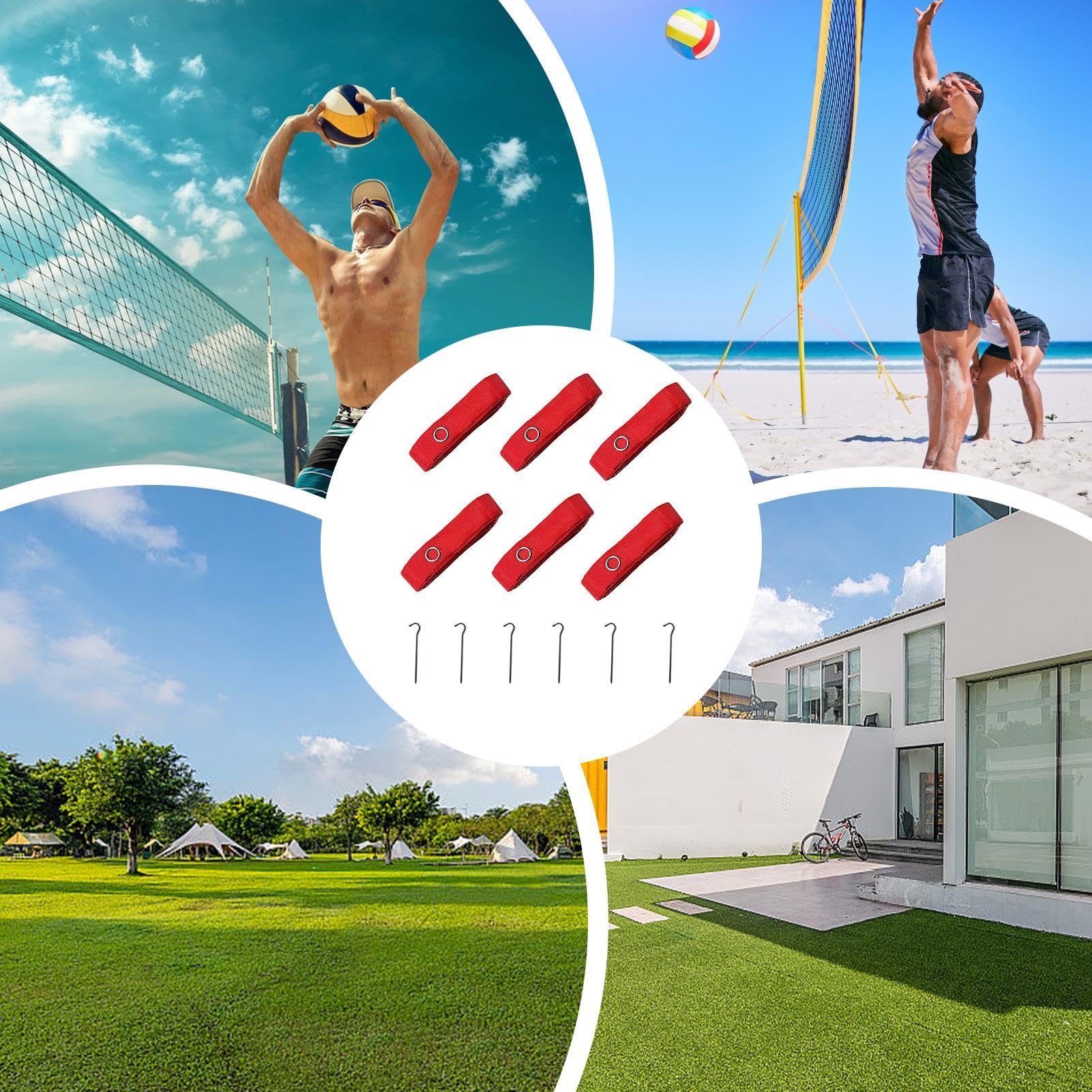 Beachvolleyball Feldmarkierung - 8m Nylon-Schnüre, 6 Edelstahl-Spikes Für Strand & Garten