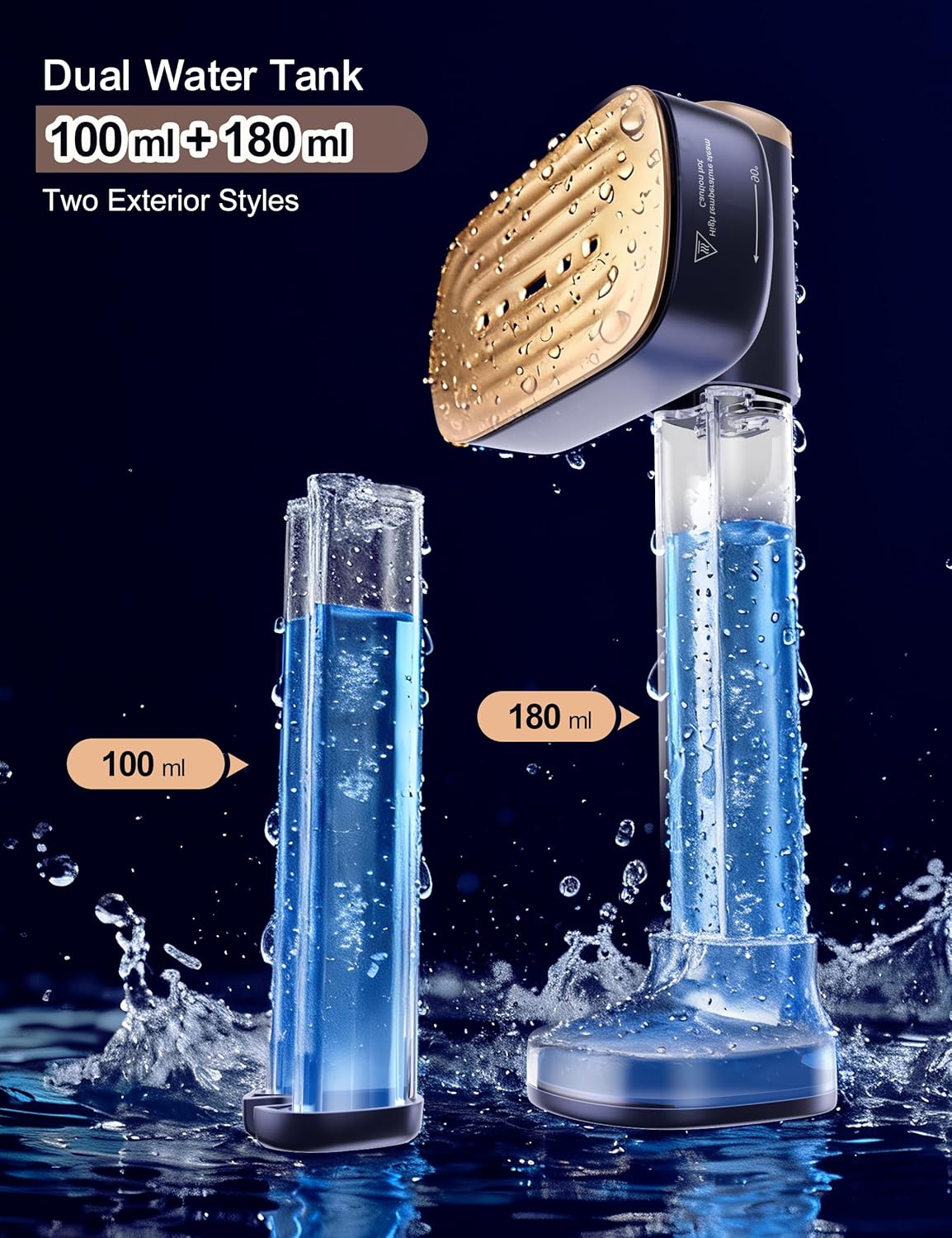 Travel Steamer for Clothes, with 2 Water Tanks (180 ml and 100 ml), Fast Heating, 24g/min Strong Steam, Mini Clothes irons LED Touch Display Dry Ironing, 1200W Portable Steamer ＆ Iron 2 In 1 new1 - Image 8