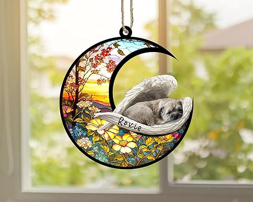 Miniatura 494 de Chow Chow Dog Memorial Suncatcher, adorno de Navidad Chow Chow con nombre, atrapador de pérdida de mascotas, regalos para los amantes de los perros
