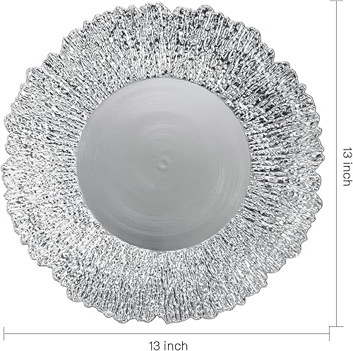 Miniatura 2 de Coloch Juego de 12 platos de plástico plateados, cargador de servicio de arrecife reutilizable de 13 pulgadas para plato de cena, plato de carga
