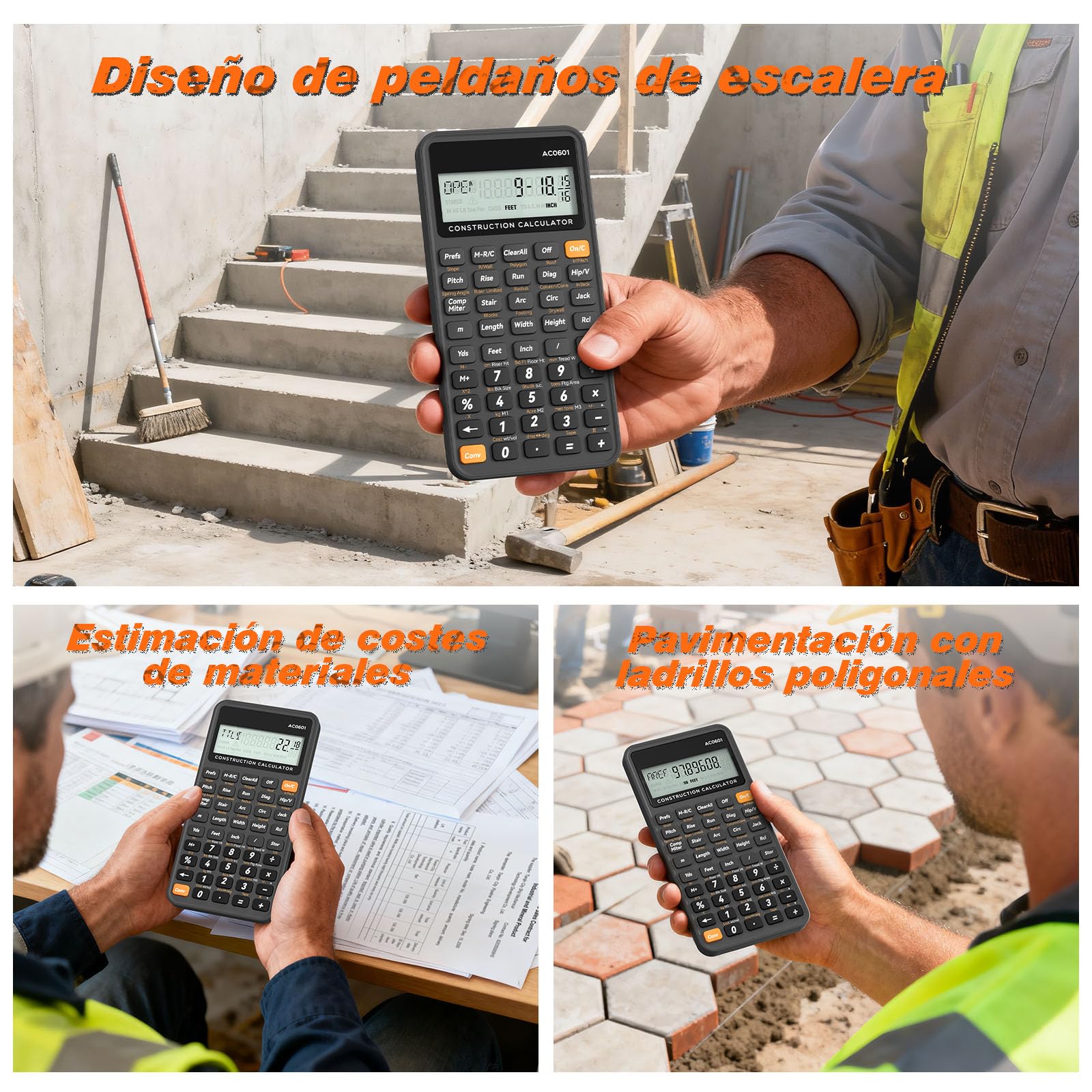 Calculadora de construcción de Escritura Industrial y científica ROATEE calculadora de ingeniería para contratistas, calculadoras de Bolsillo de pies-Pulgadas-fracción de hormigón para (Azul Oscuro)