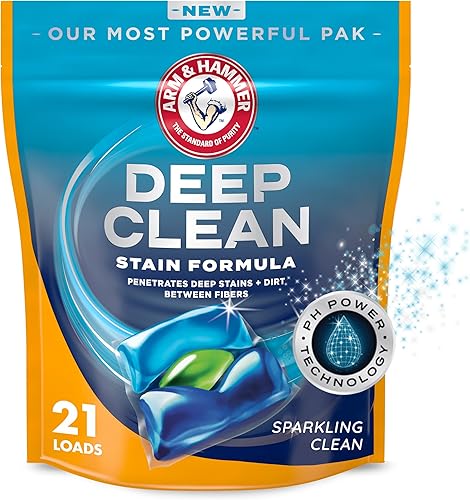 ARM & HAMMER Fórmula de Limpieza Profunda contra Manchas, Paquetes de Detergente para Ropa Power Paks, 21 unidades
