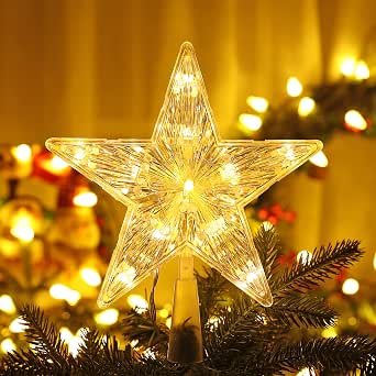 Puntale a stella per albero di natale con glitter Bianco e perline