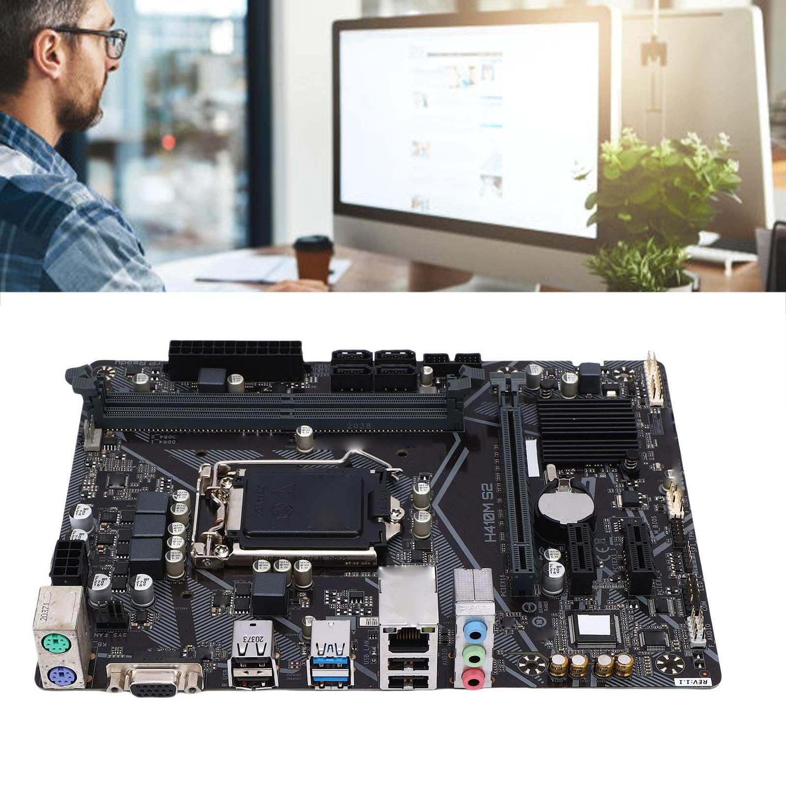 Elprico Placa Base Micro ATX, LGA 1200, 2X DDR4 2933 2666 2400 2133 MHz, Compatible con Procesadores Core I9 I7 I5 I3 de 10.ª Generación, 4 SATA 6 GBP, 1 Ranura PCI Express X16, 2