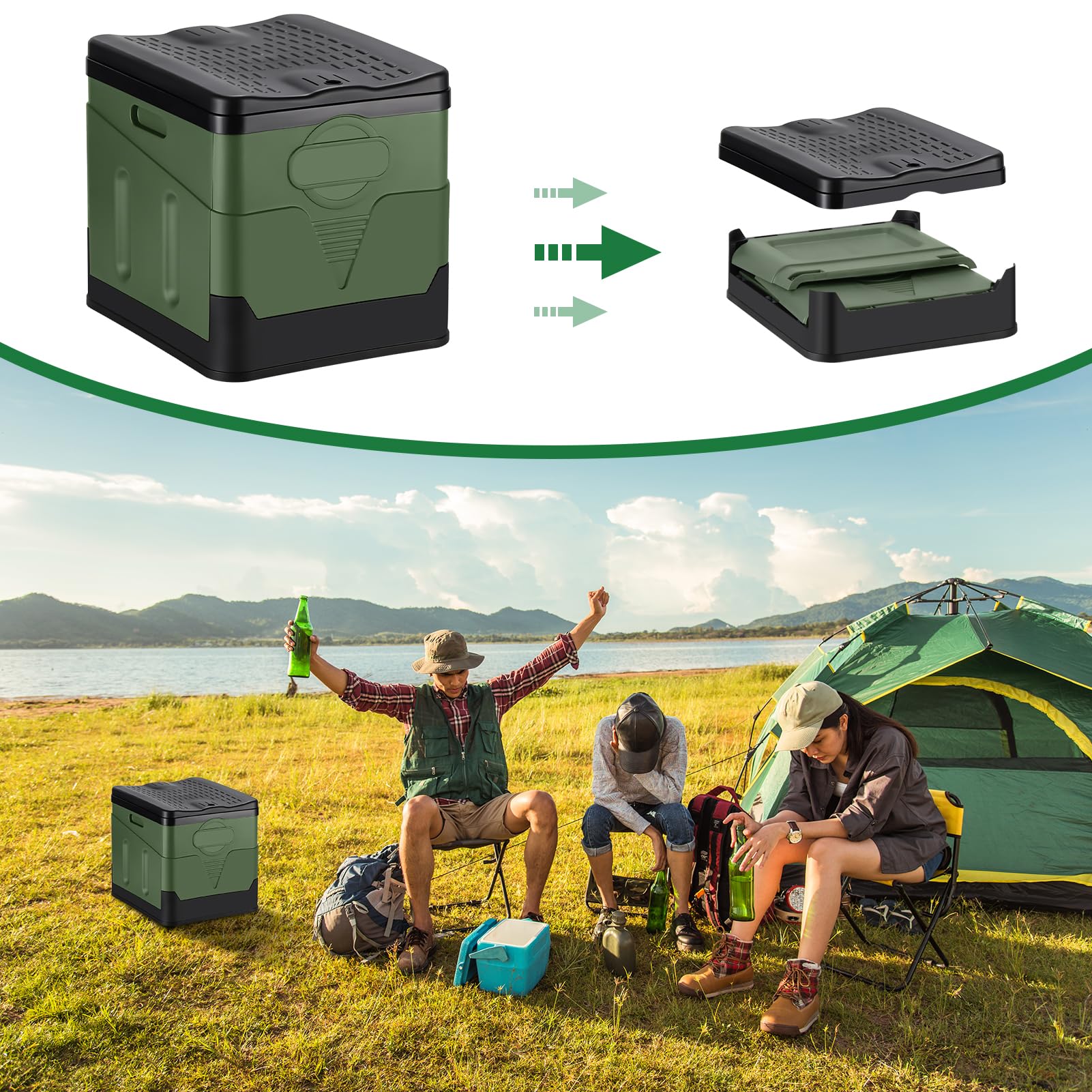 Toilettes portatives de Camping,Toilettes portatives Pliantes avec Le Couvercle, pour Adultes Toilettes extérieures de Seau de Camping Plage randonnée Nautique Voyage Toilettes