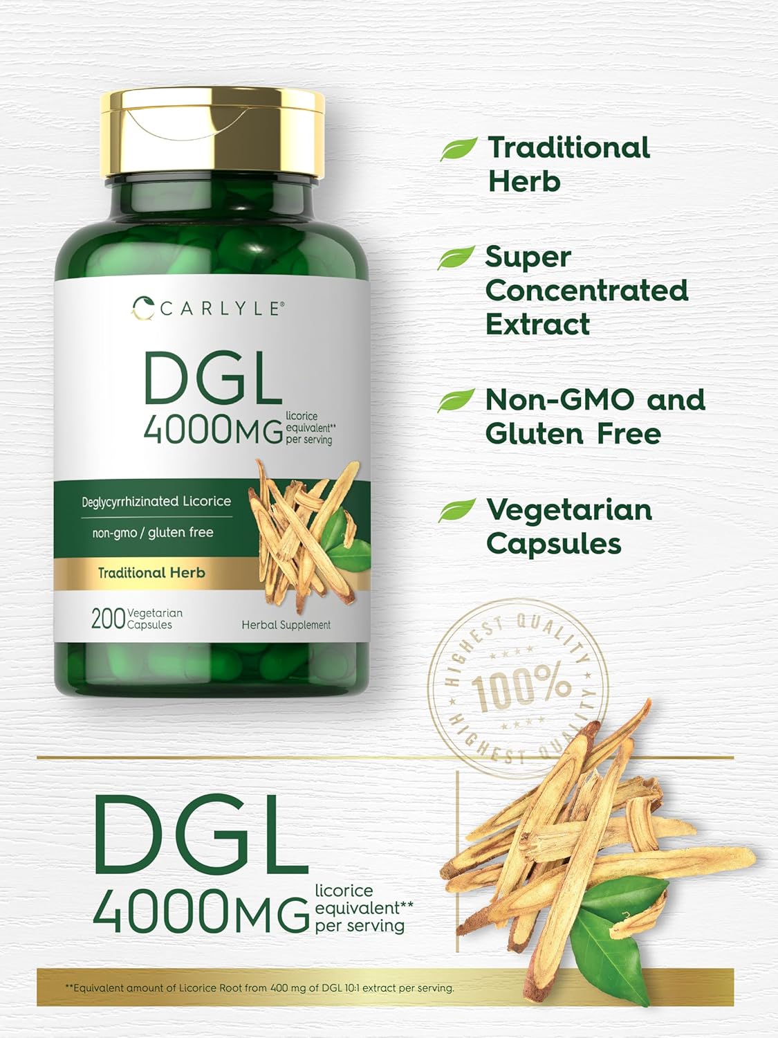 Carlyle DGL Deglycyrrhizinated Licorice Capsules | 200 Count | Vegetarian, Non-GMO & Gluten Free Supplement - Image 4