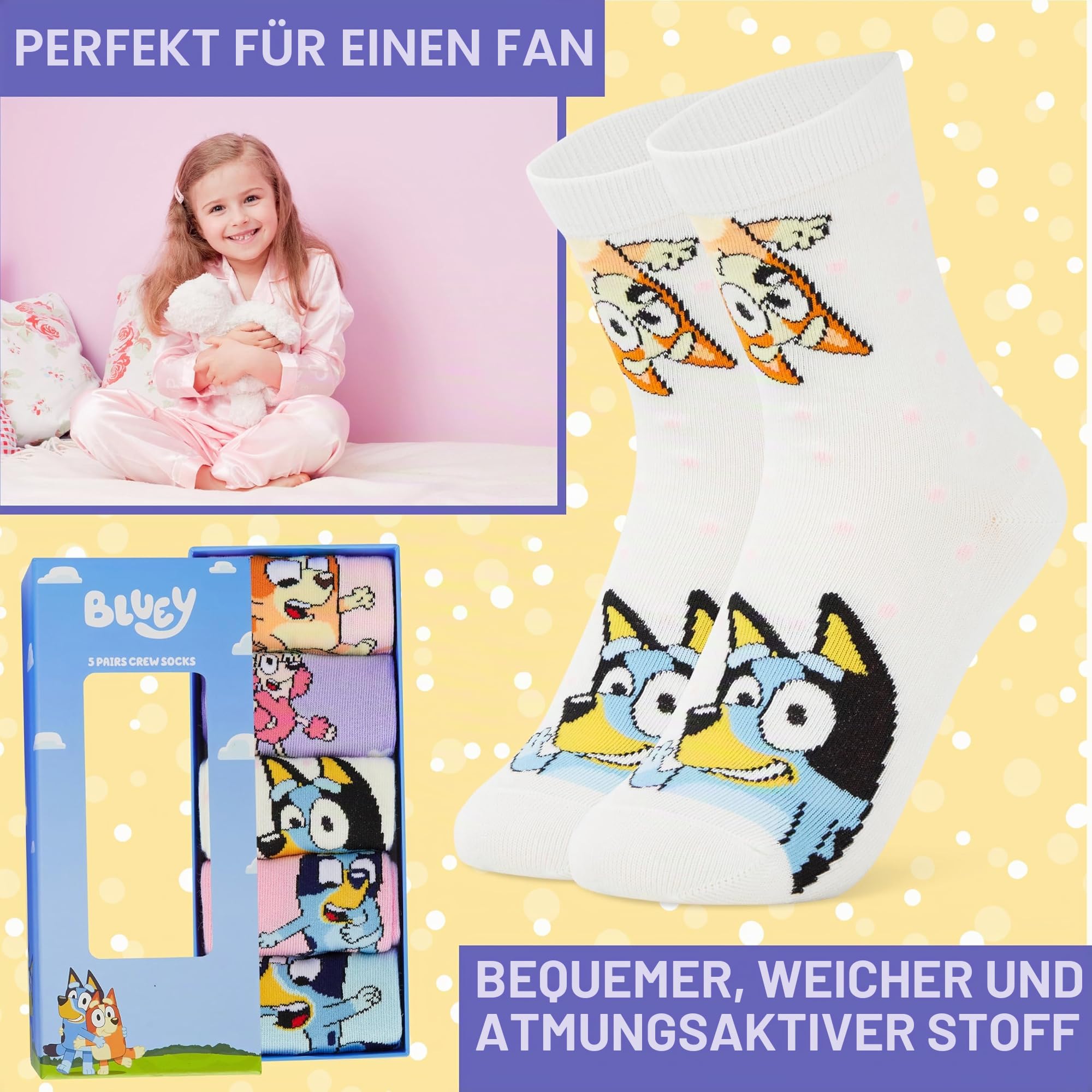 Get Trend 5er Pack Socken Mädchen 3–10 Jahre, Baumwollmix Slip-On, Mehrfarbig Kuschelsocken, Geschenke für Kinder