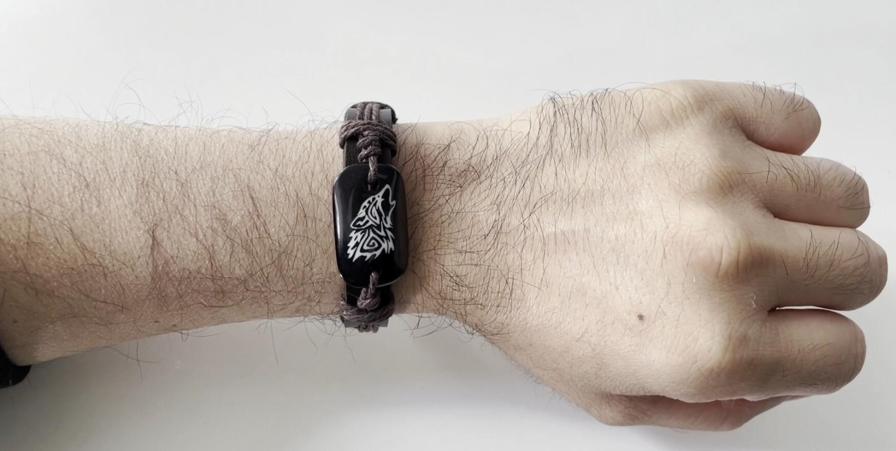 Pulsera ajustable de cuero trenzado con cabeza de lobo unisex miniatura 7