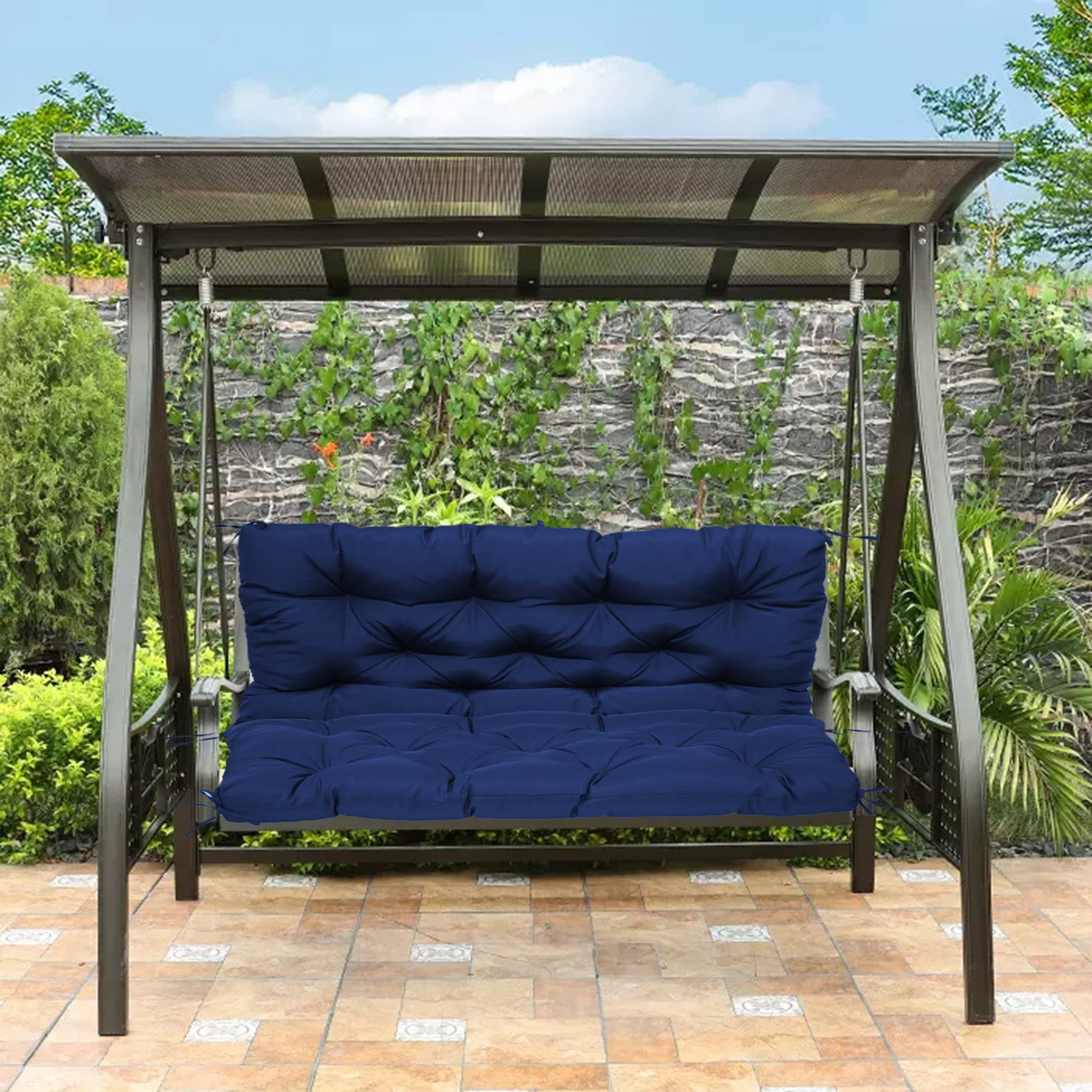Coussin de balancelle imperméable avec dossier 3 places - Coussin épais pour mobilier de terrasse ou de banc - Bleu - 150 x 100 x 10 cm