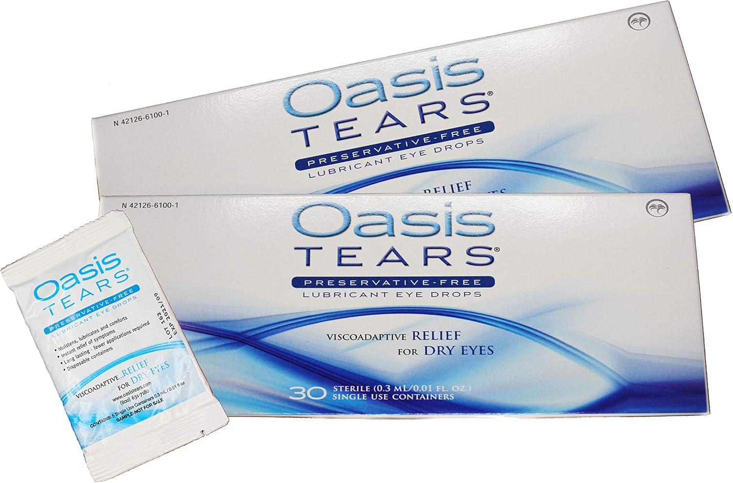 65 Vials Oasis TEARS Preservative-Free Lubricant Eye Drops (2 Boxes, 30 vials Each and one 5 Vial Packet)