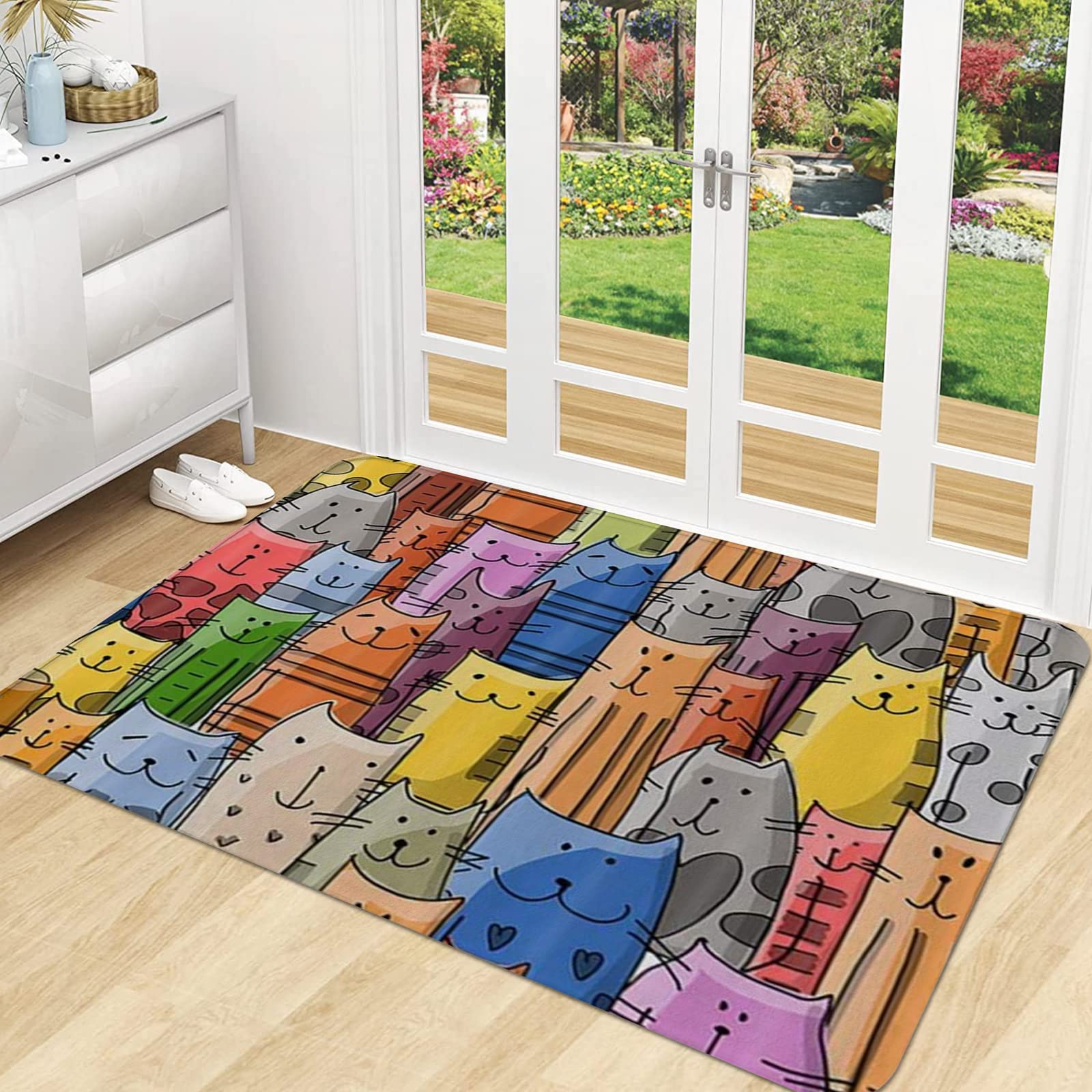 ERICAT Felpudo De Entrada,Lindos Gatos De Dibujos Animados,Alfombra Absorbente Para Atrapar,Alfombrilla Antideslizante,Pasillo,Dormitorio, 50x80cm