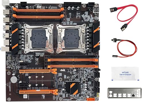 X99 المزدوج وحدة المعالجة المركزية اللوحة الأم+SATA Cable+Switch Cable+Baffle+الشحم الحراري LGA 2011 DDR4 دعم 2011-V3 وحدة المعالجة المركزية اللوحة الأم، أسود، 500314555