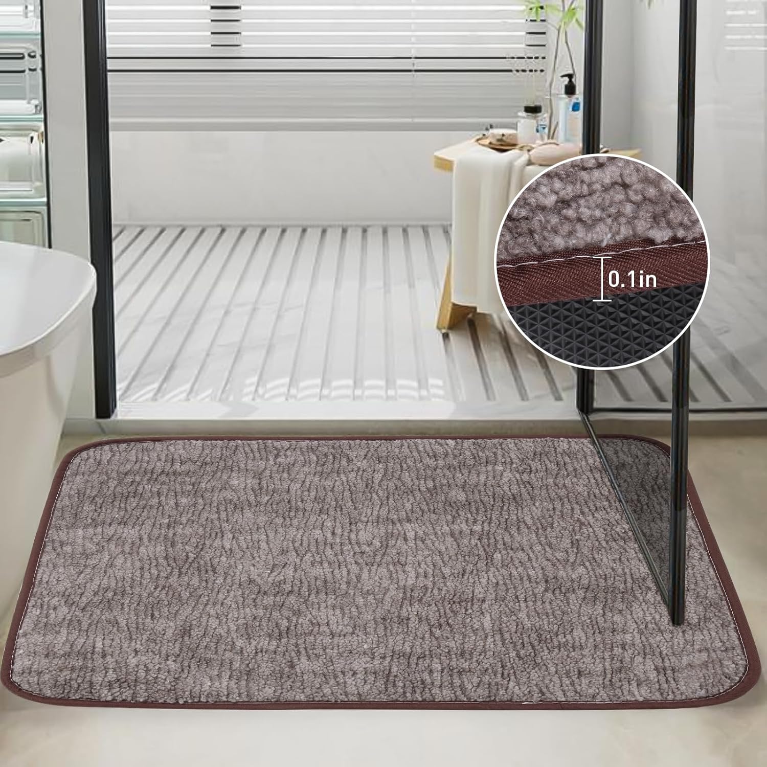 Bath Mats 24x17 Non-Slip Absorbent Bathroom Rug, Quick Dry Machine Washable Shower Tub Mat with Rubber Backing, Soft Floor Carpet for Bathroom Decor Bark Brown - Image 3