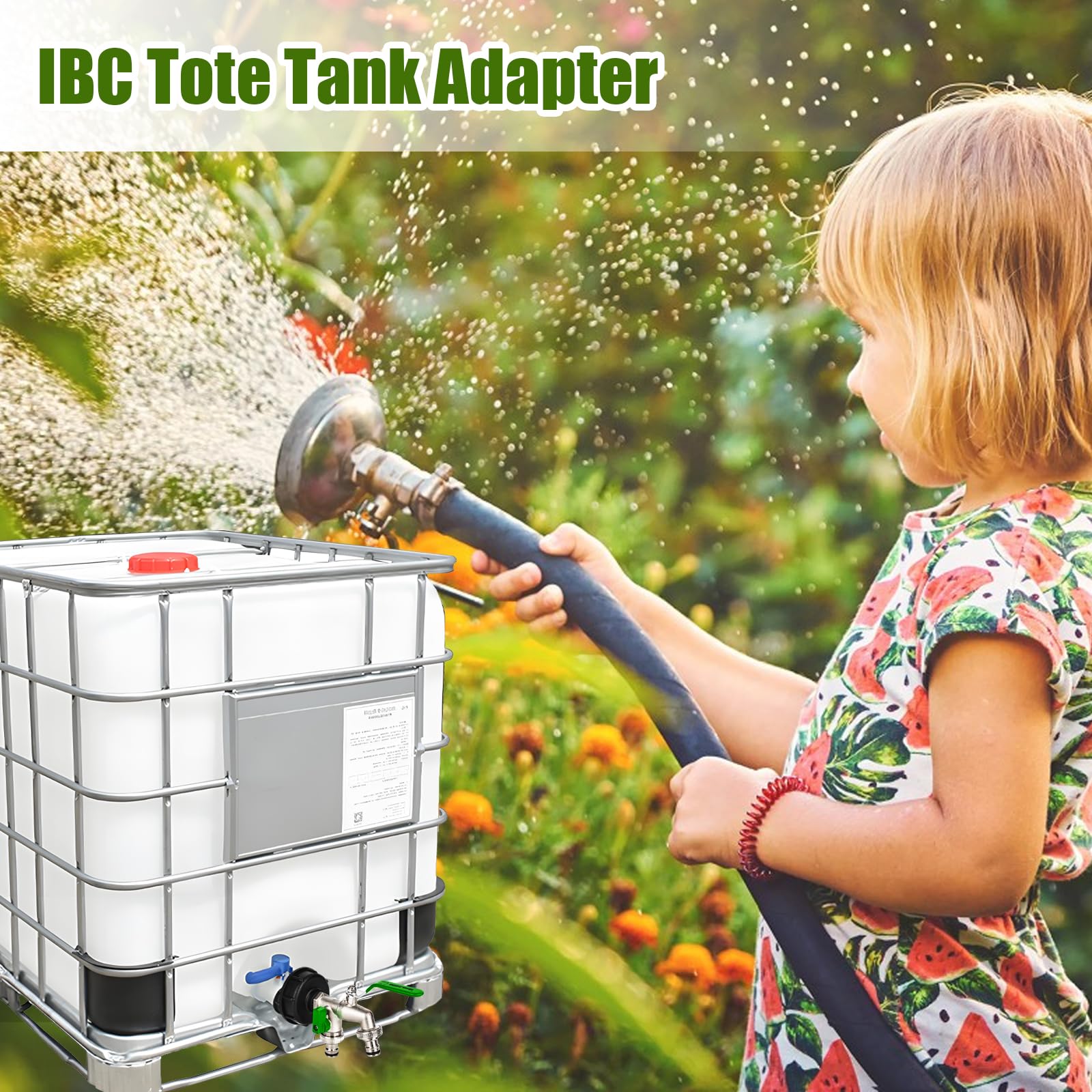 IBC kran spustowy, zbiornik na wodę 1000 l, kurek spustowy zbiornika IBC 1/2 cala z przedłużeniem wylewki S60 x 6, gwint zgrubny, przyłącze do pojemnika IBC, adapter do zbiornika na wodę