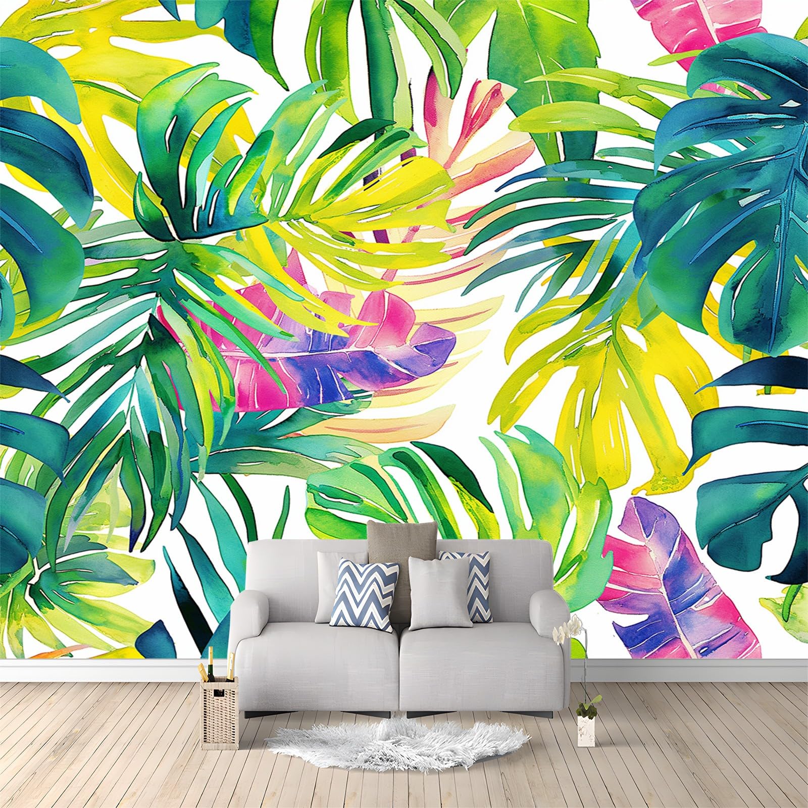 Papier peint intissé feuilles de palmier tropical aquarelle 400x280