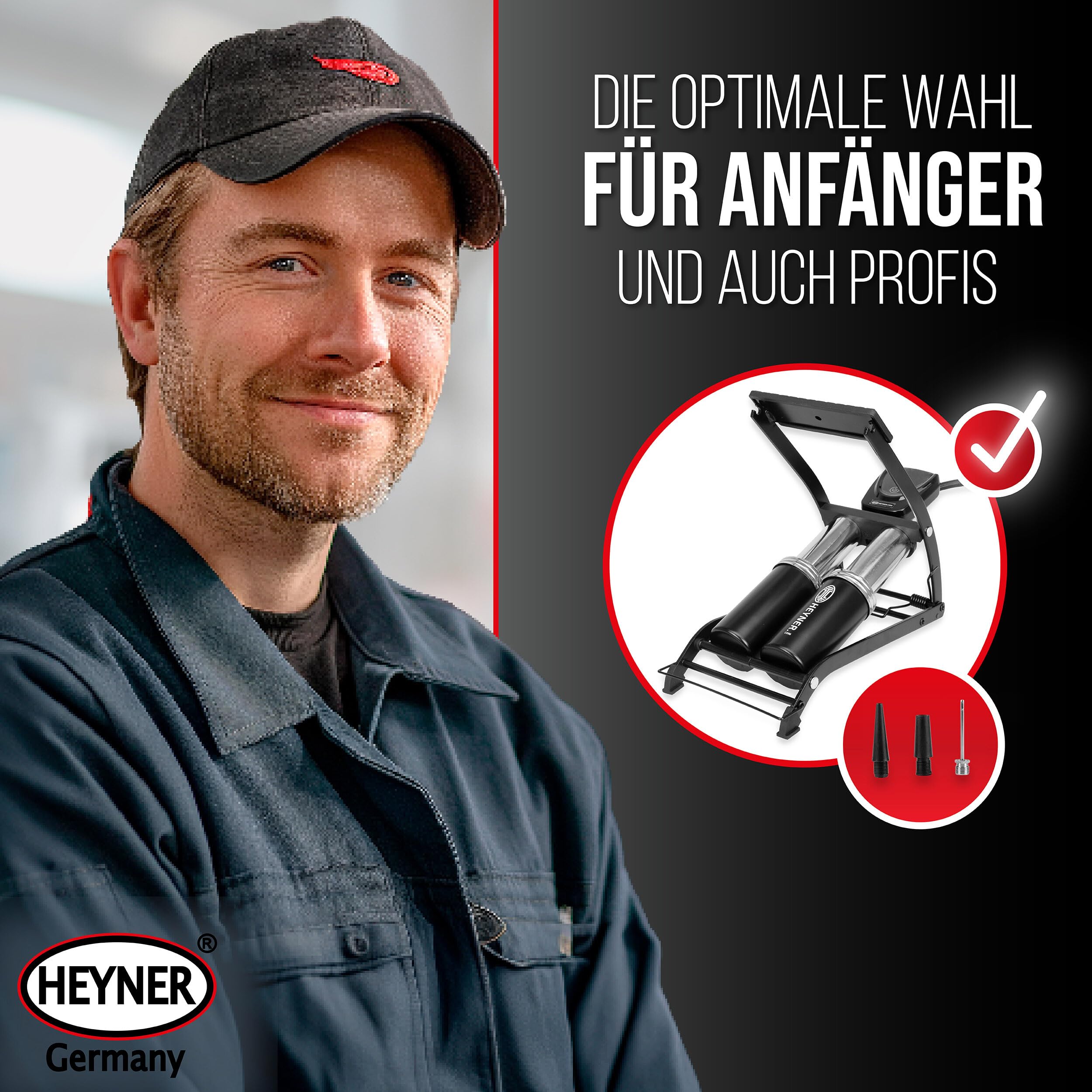 HEYNER® Pompe à air à Pied Double Cylindre manomètre Digital + Sac pédale Max Digital Pro Toutes valves Auto Moto vélo Ballon Portable
