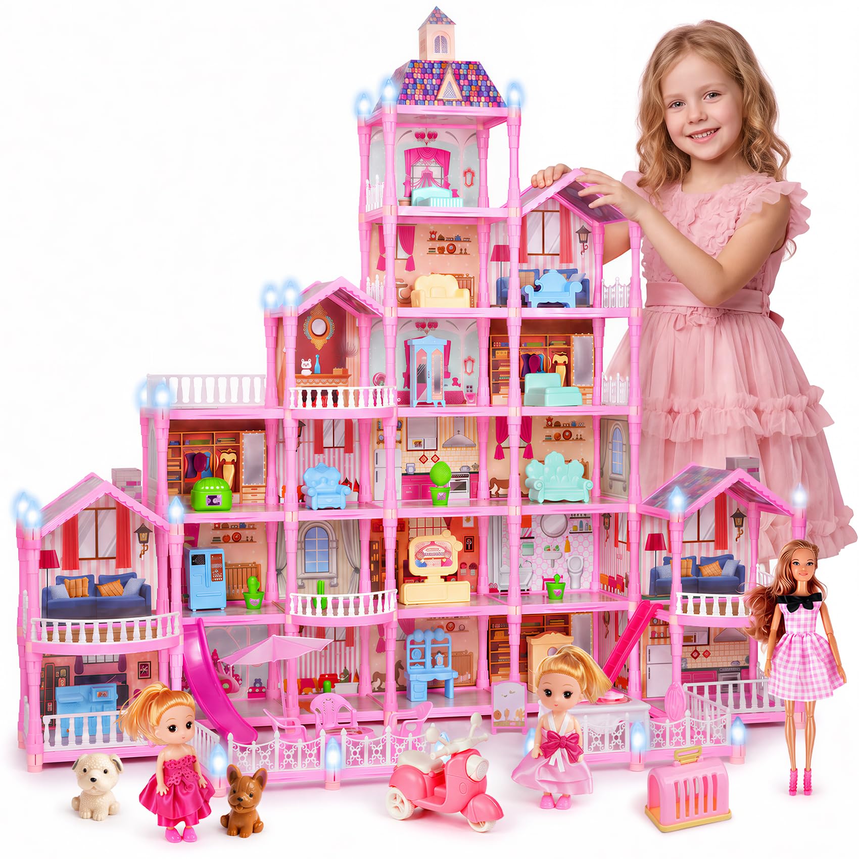BAZADER Dolls House for Girls Playset 6 Stories 23 Rooms 465 Accessories