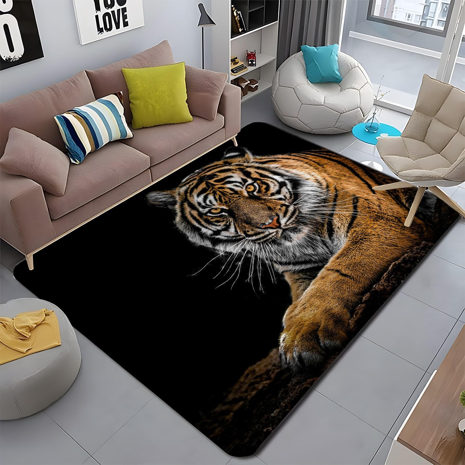 Amazon | カーペット トラの動物 ラグマット 3畳 動物 絨毯 185x240