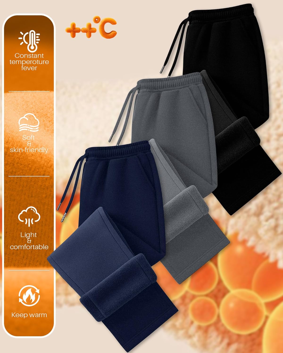 3 Pack Women's Wide Leg Fleece Lined Sweatpants Thermal Lounge Warm Pants Drawstring Elastic Waisted with Pockets - Image 3