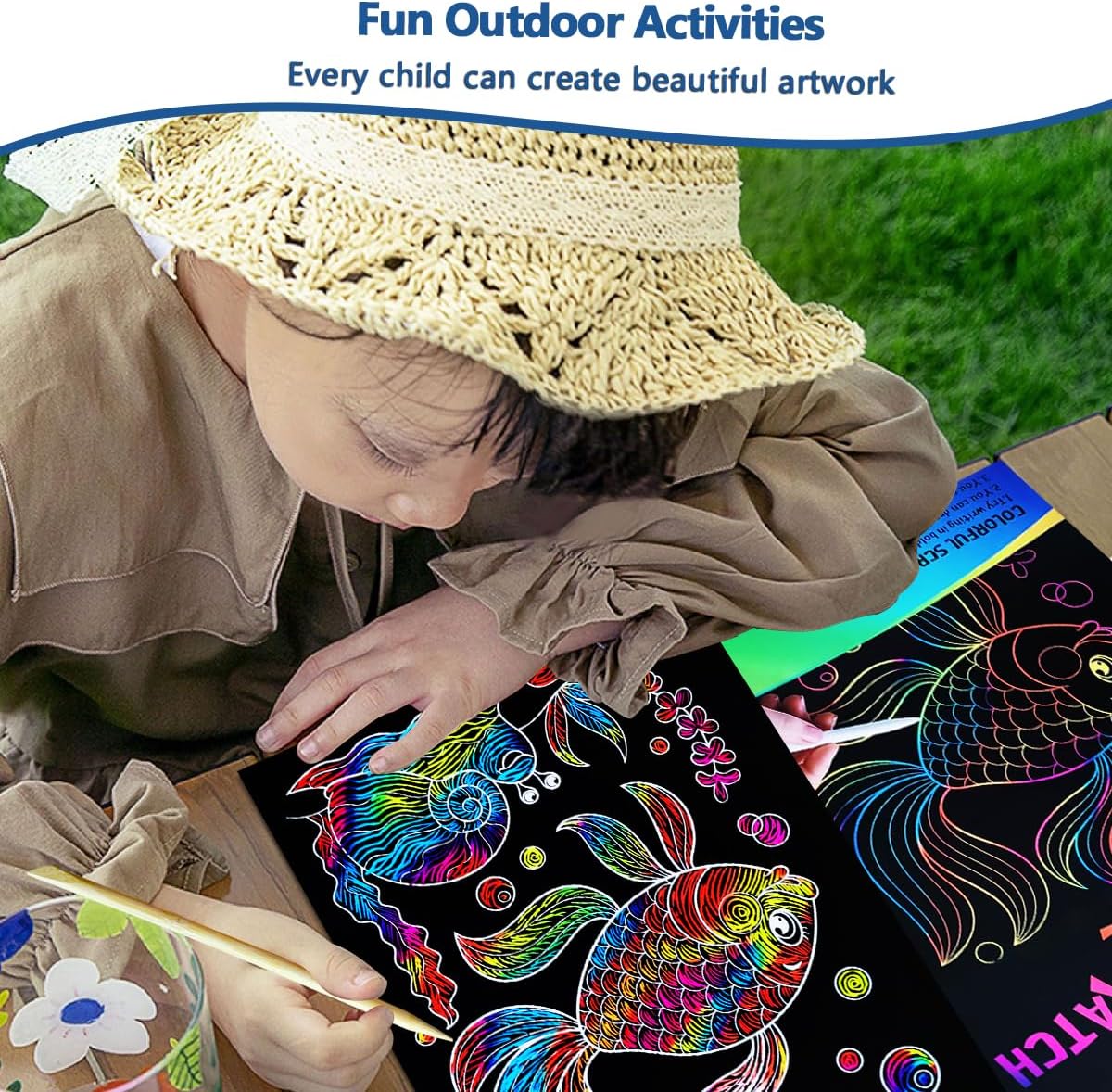 JUNQIU Scratch Art for Kids, Rainbow Scratch Paper Art Set - Ocean, Arts and Crafts for Girls Boys Ages 4-8, Kid Activity & Christmas Crafts, Stocking Stuffers for Kids - Image 6