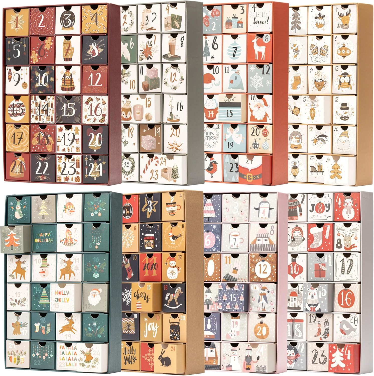 Fill Your Own Advent Calendar 24 Days Reusable 1-24 Empty Drawers for Christmas Countdown (Aztec)