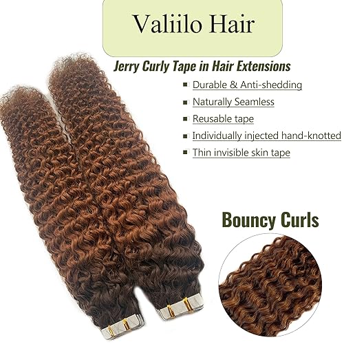 Miniatura 6 de Extensiones de cabello humano con cinta adhesiva, extensiones de cabello rizado náutral para mujer, extensiones de cabello rizado Jerry, extensiones